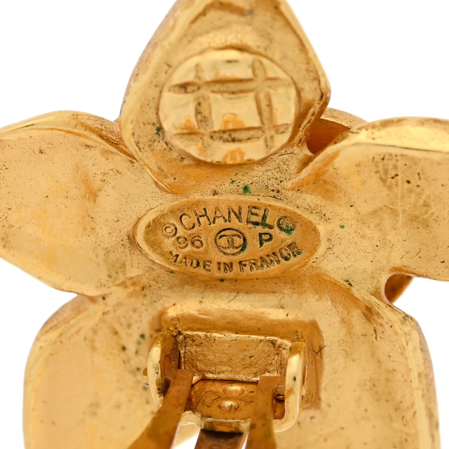 Metal Flower CC Clip On Earrings Gold