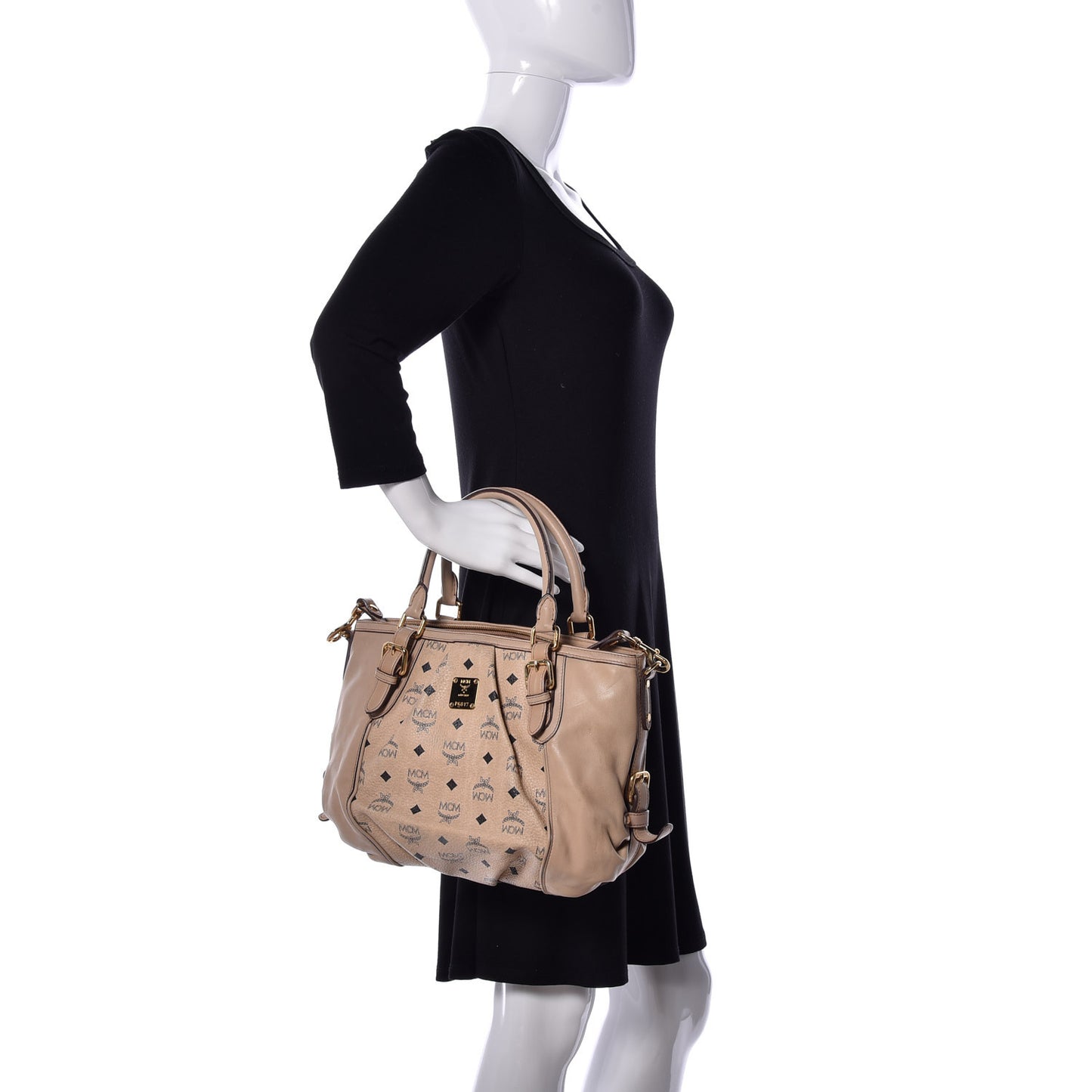Calfskin Visetos Essentials Shopper Tote Beige