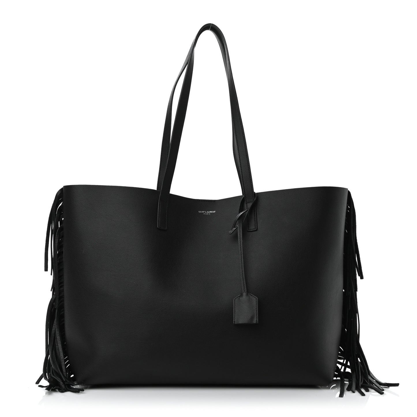Calfskin Large Fringe Shopping Tote Black