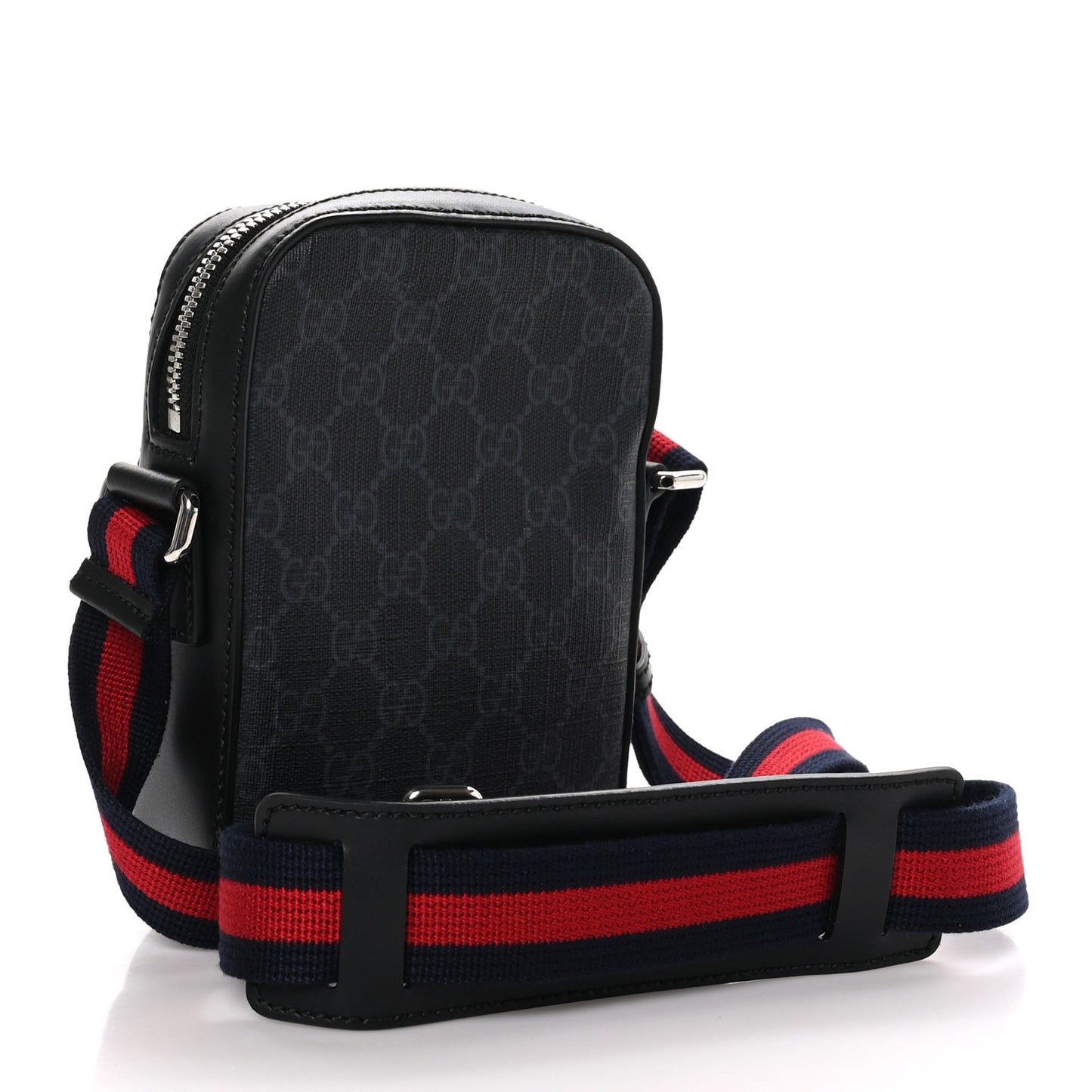 GG Supreme Monogram Appia Calfskin Web Small Camera Messenger Bag Black Grey