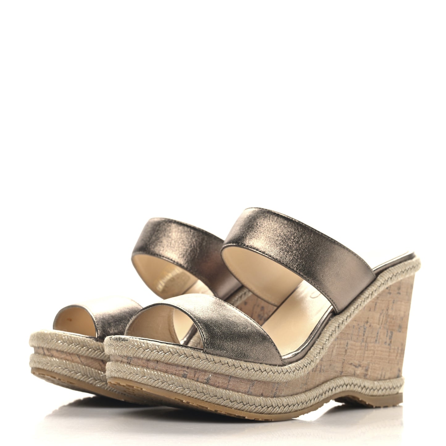 Metallic Calfskin Cork Wedge Sandals 36 Bronze