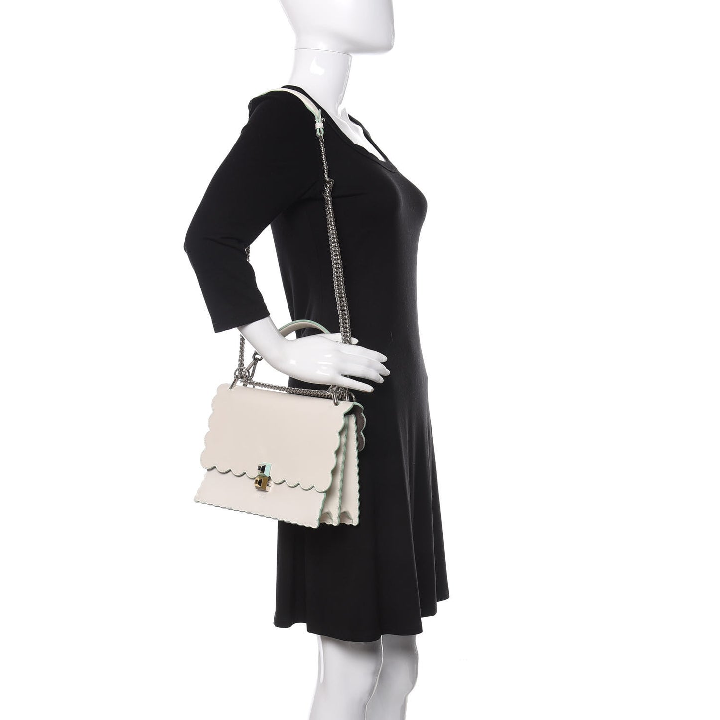 Vitello Baltico Scalloped Studded Kan I Shoulder Bag Bianco