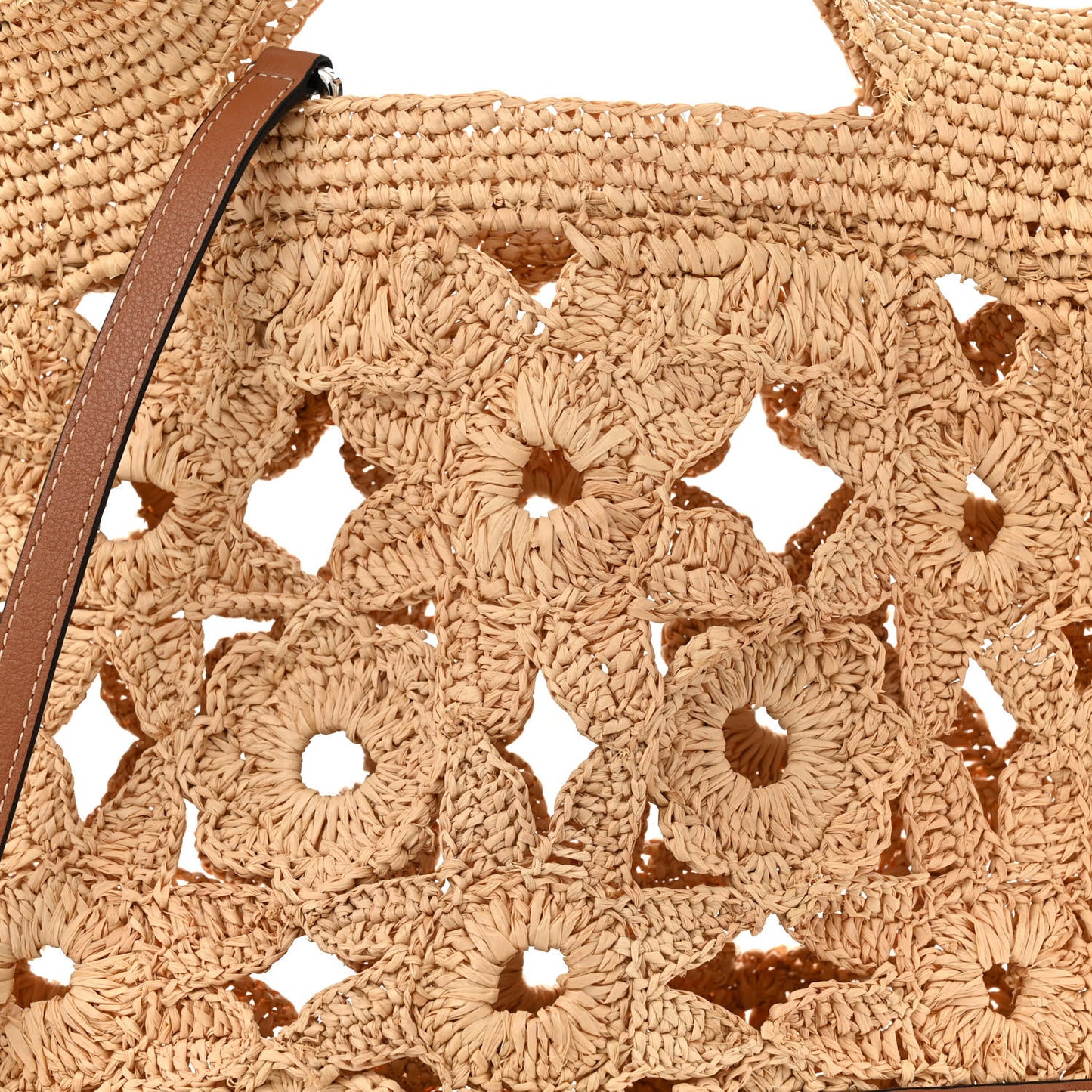 Raffia Crochet Slit Tote Bag Natural Tan