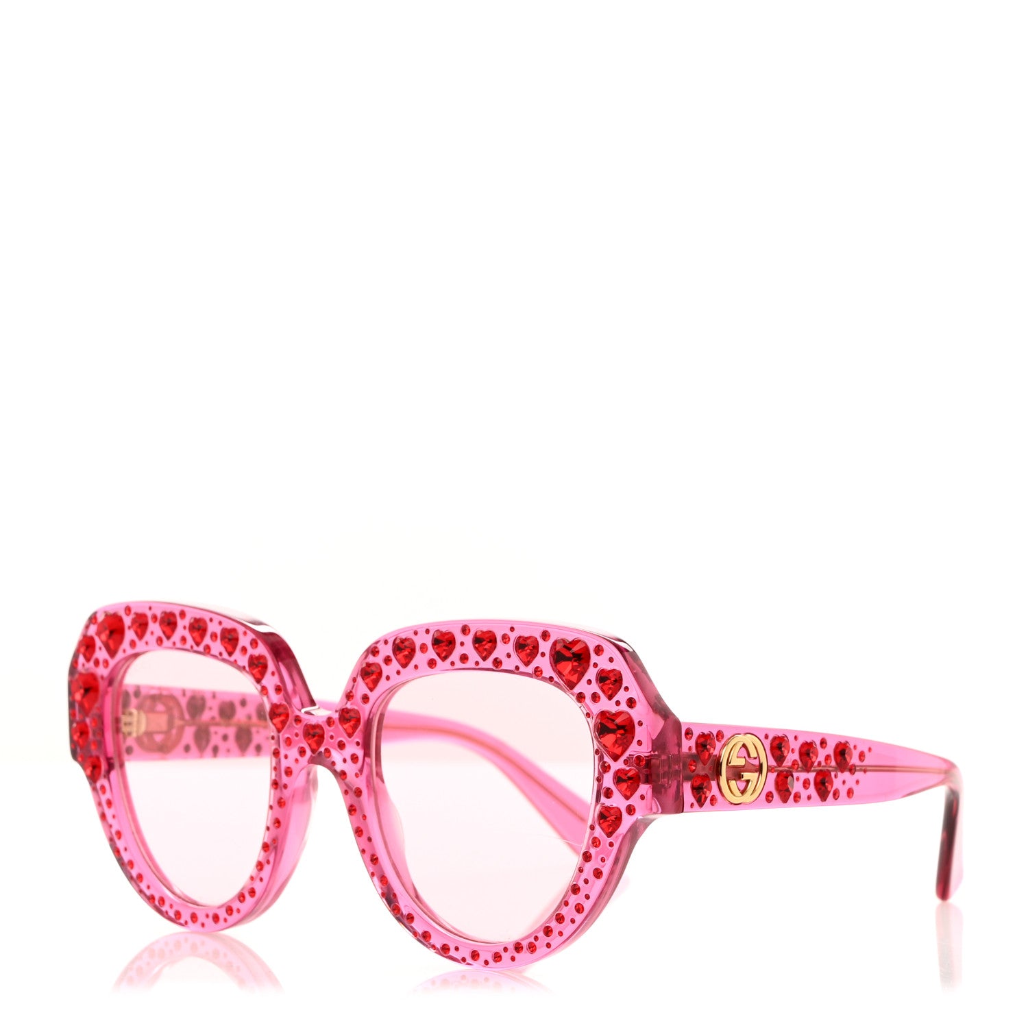 Gucci Acetate Crystal Heart GG0116S Sunglasses Fuchsia 1482627