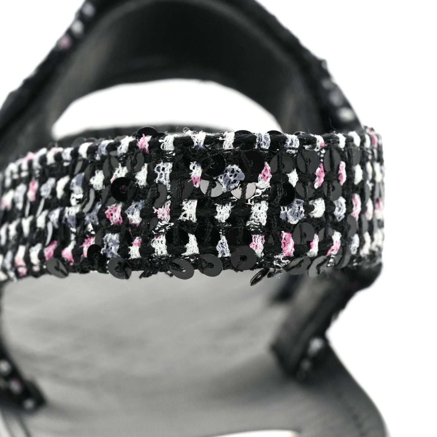 Tweed Lambskin Crystal CC Sandals 37 Black Multicolor