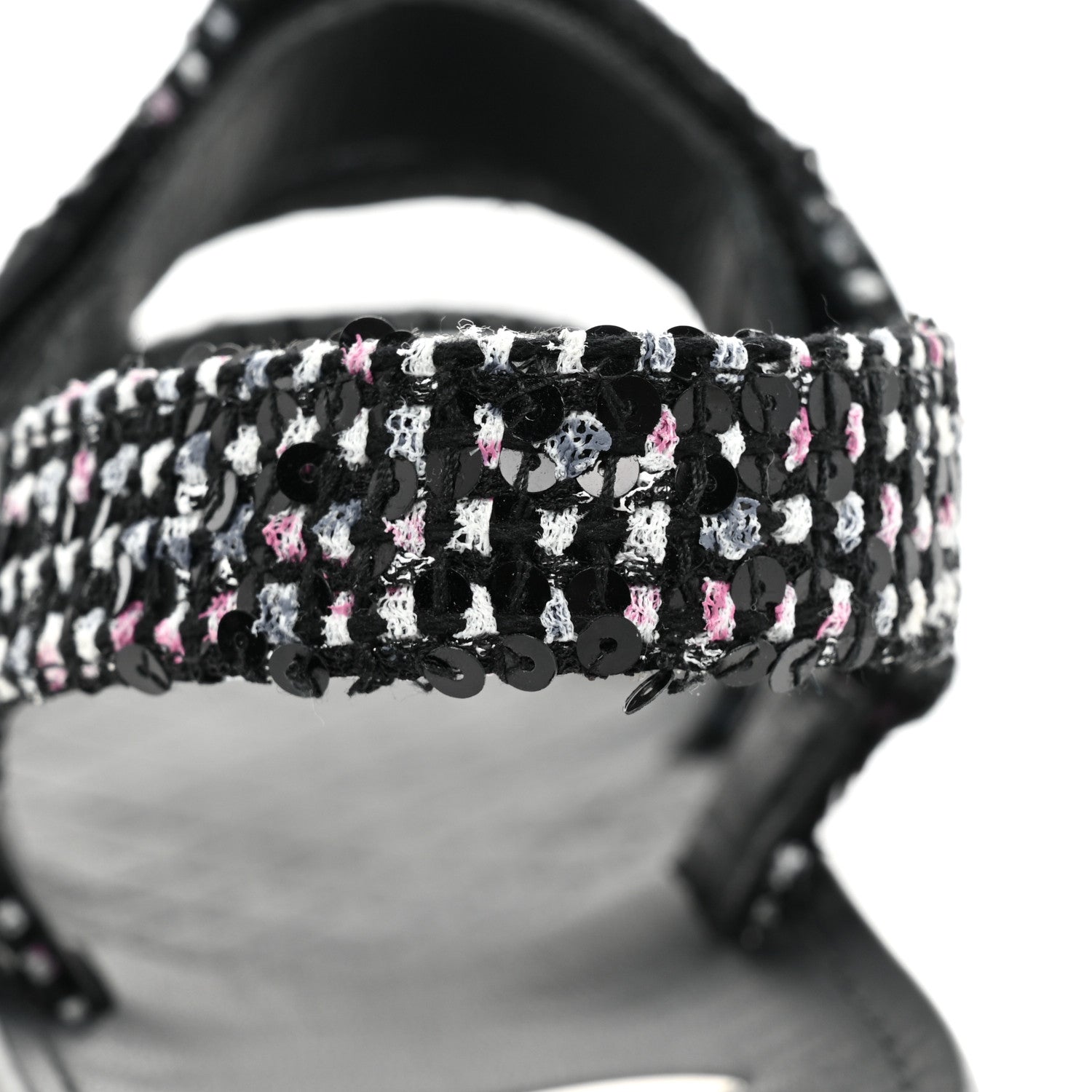 Chanel Tweed Lambskin Crystal CC Sandals 37 Black Multicolor 9 of 13