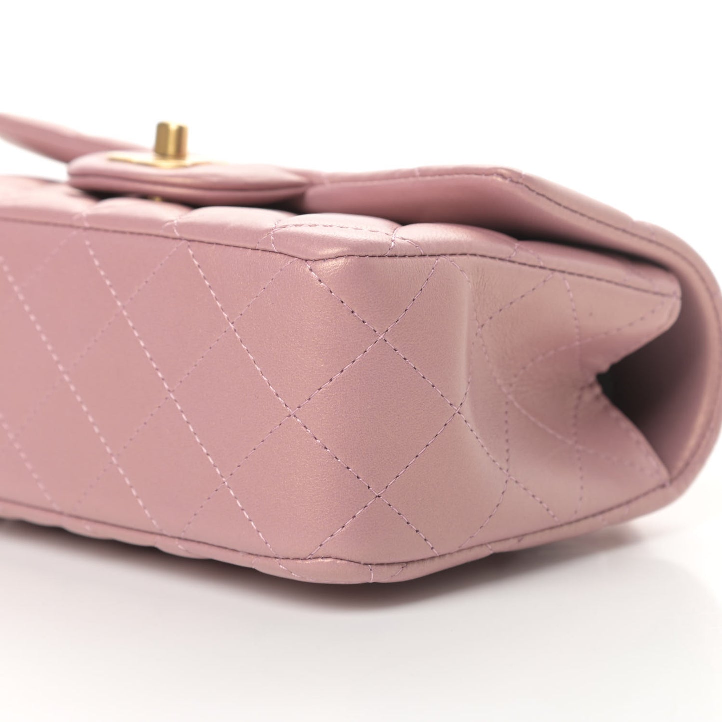 Iridescent Lambskin Quilted Mini Top Handle Rectangular Flap Pink