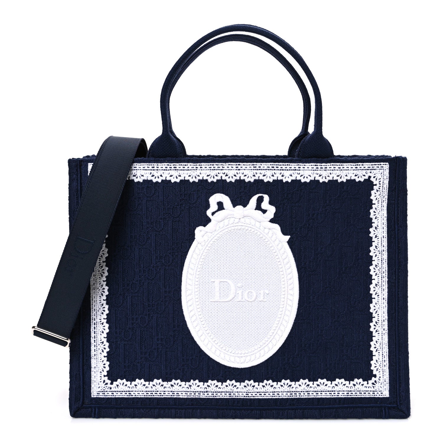 Christian Dior ハンドバッグ ネイビー/ホワイト Christian Dior Cotton Toile De Jouy Oblique Embroidered Dior