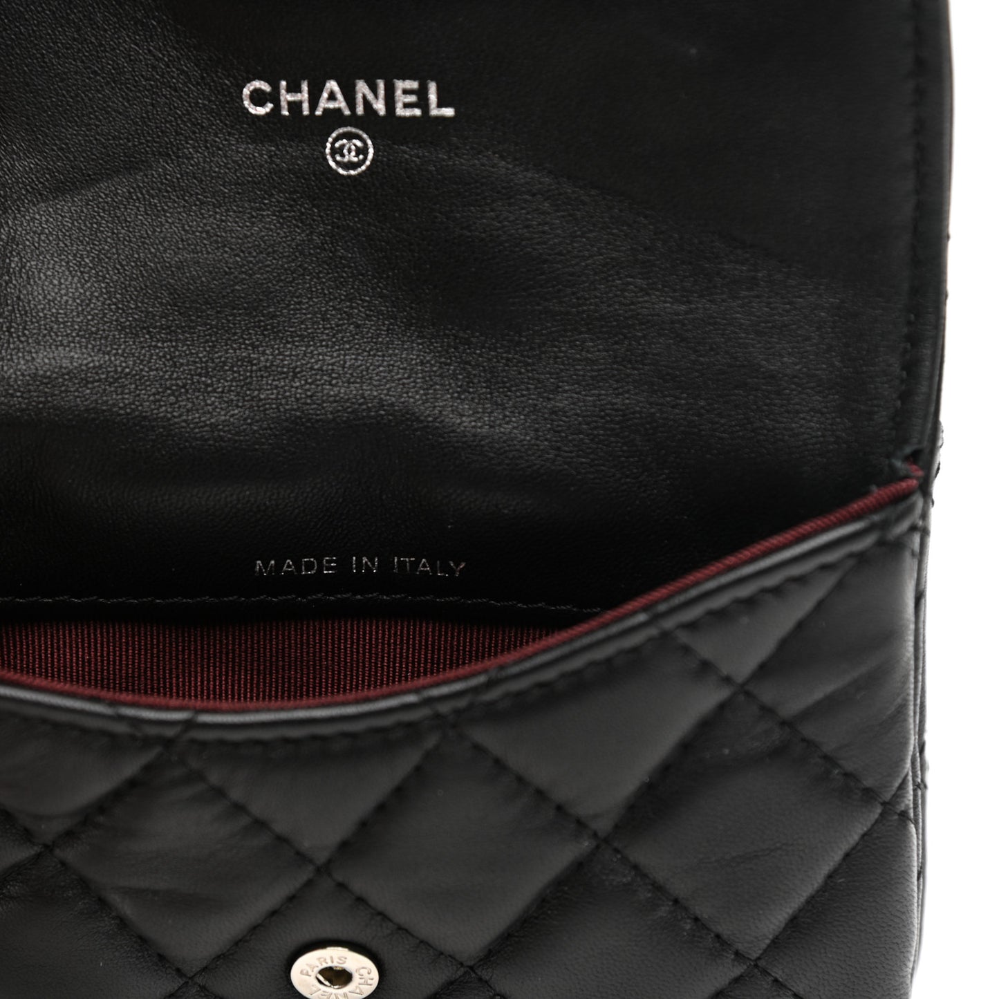 Lambskin Quilted Zip Card Holder Black
