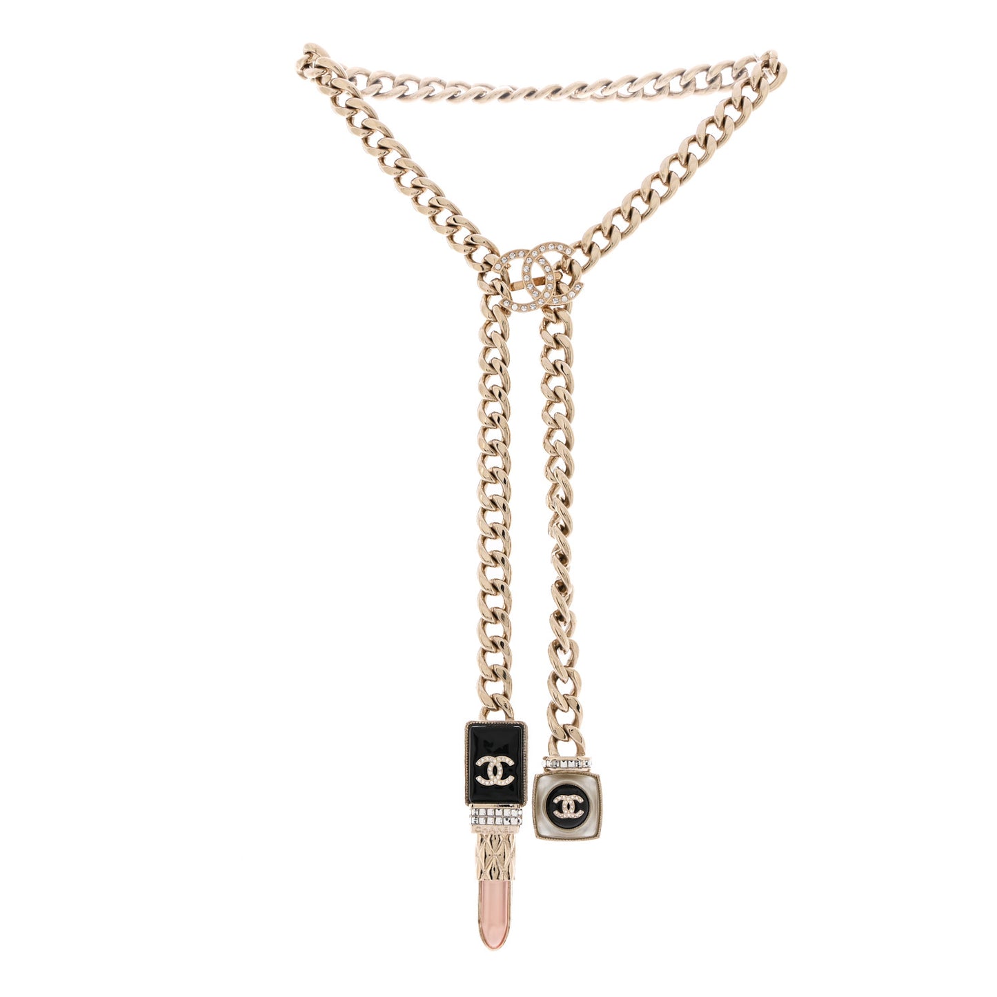 Metal Strass Pearl Lipstick Necklace Pink Gold