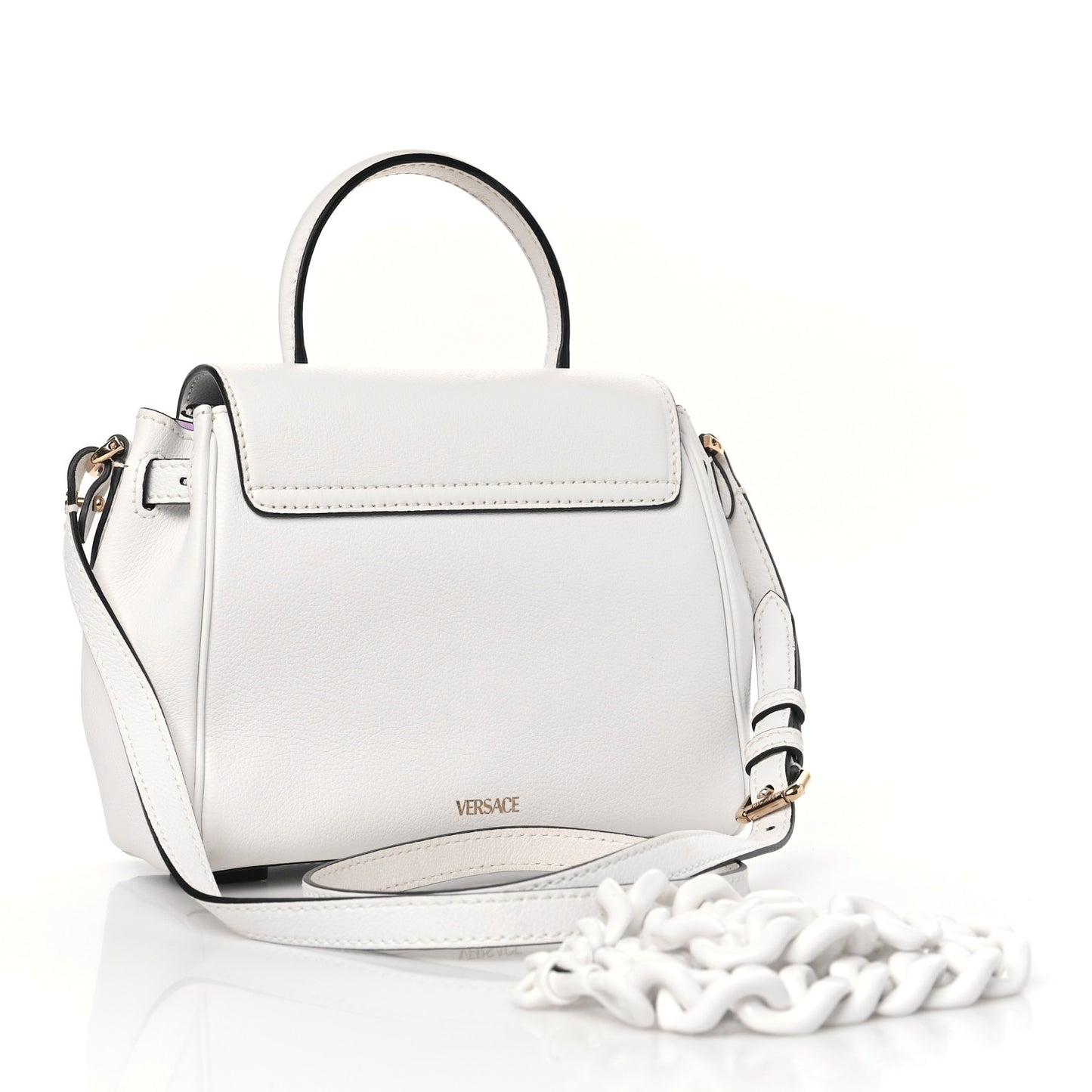 Grained Calfskin Small La Medusa Top Handle Bag White