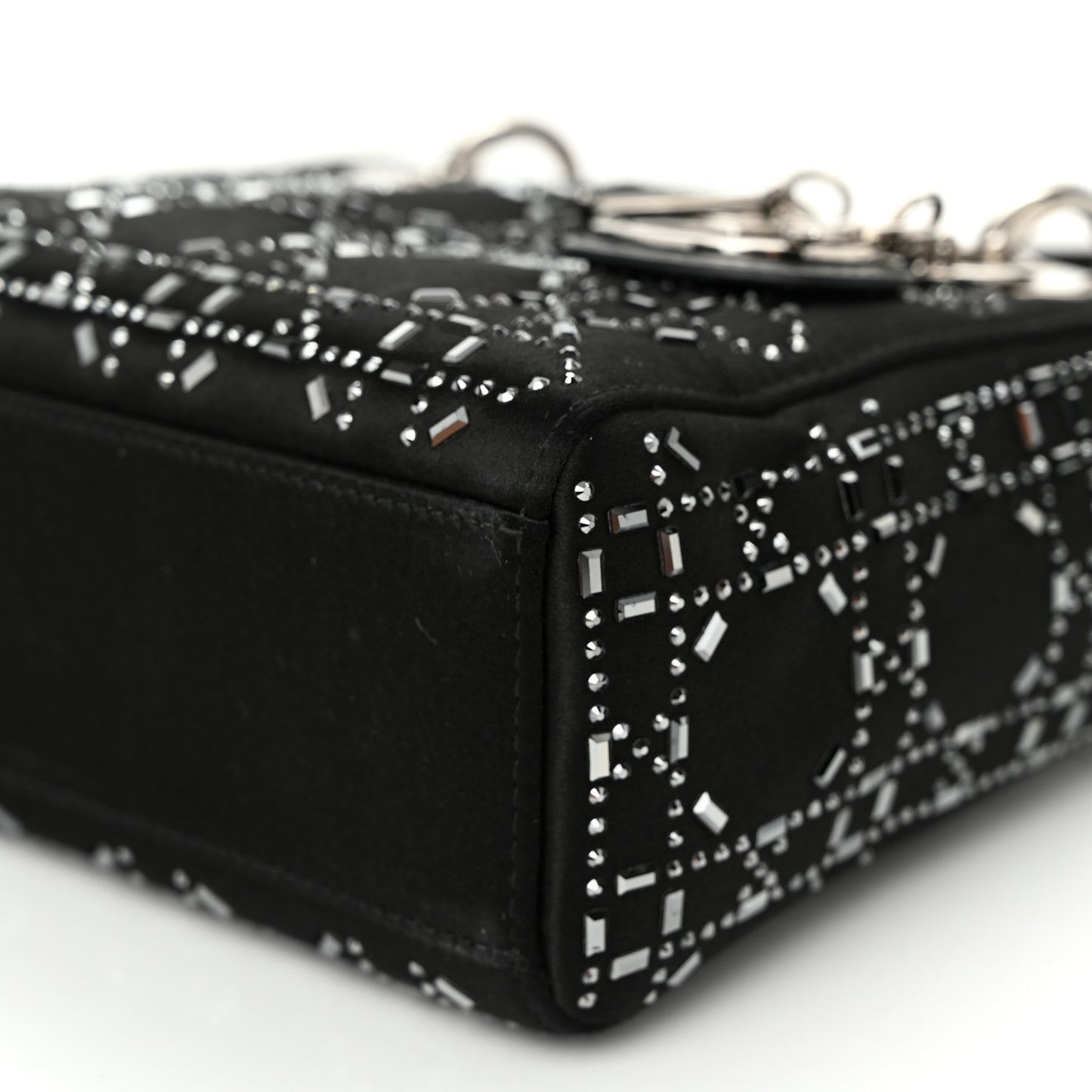 Satin Crystal Cannage Mini Lady Dior Black