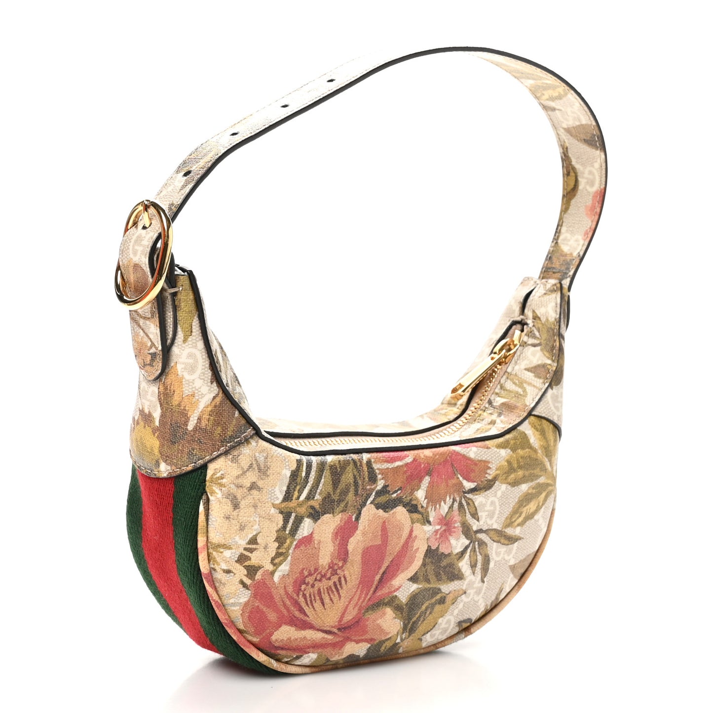 GG Supreme Monogram Water Flora Web Mini Ophidia Half Moon Hobo Beige White Multicolor