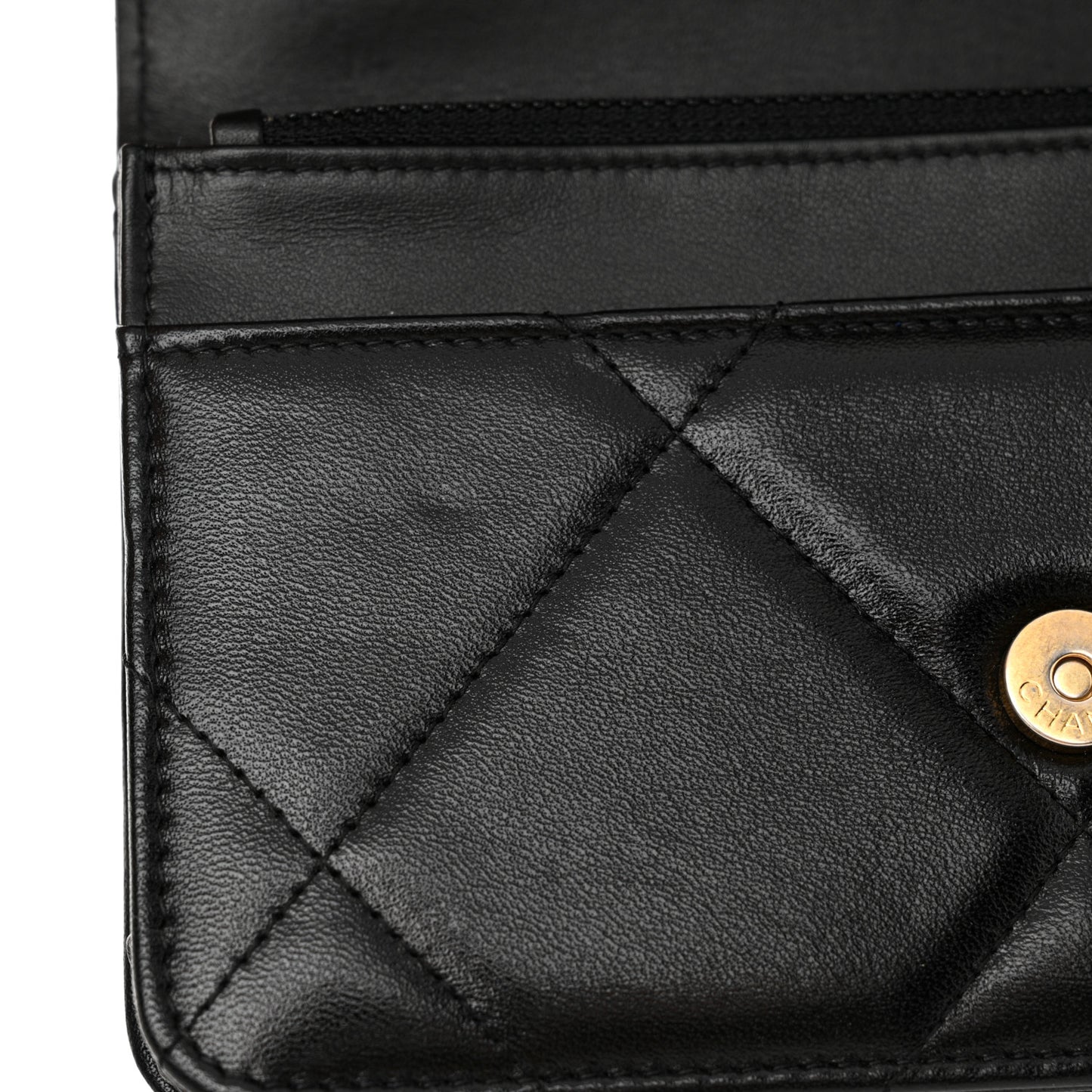 Lambskin Quilted Chanel 19 Wallet On Chain WOC Black