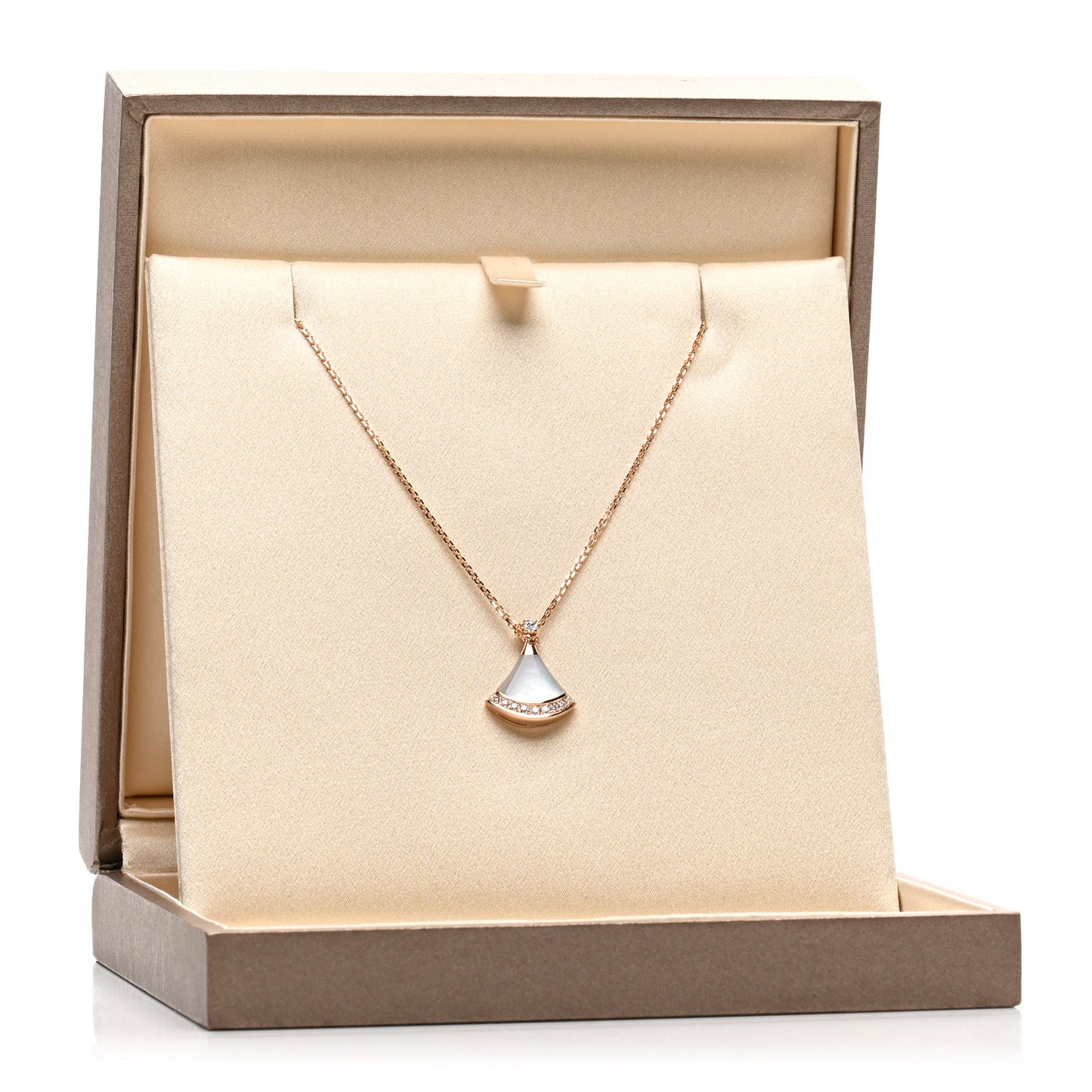 18K Rose Gold Diamond Mother of Pearl Divas' Dream Pave Pendant Necklace