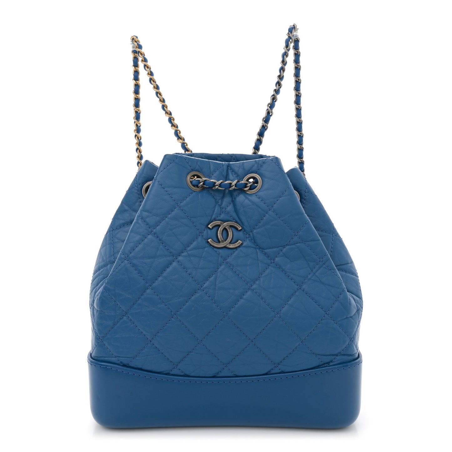Aged Calfskin Quilted Gabrielle Backpack Blue
