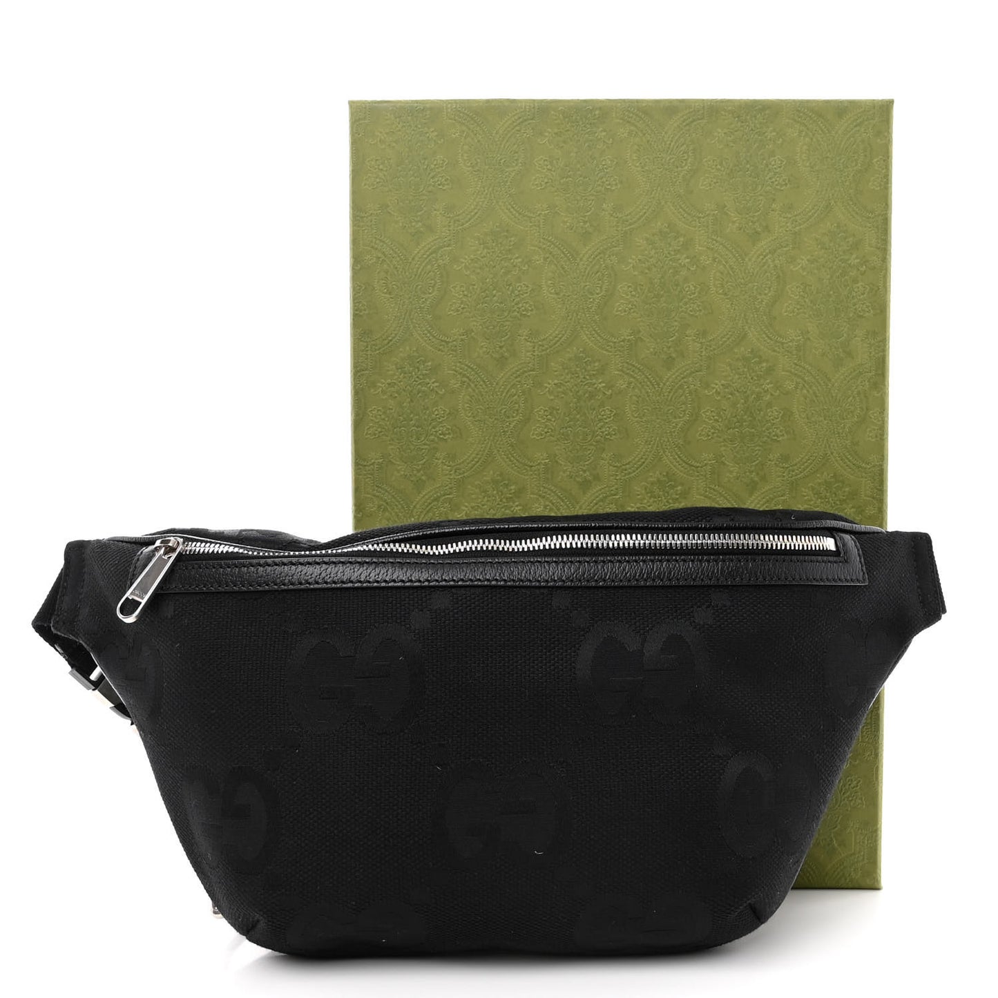 Monogram Jumbo GG Textured Dollar Calfskin Web Belt Bag Black