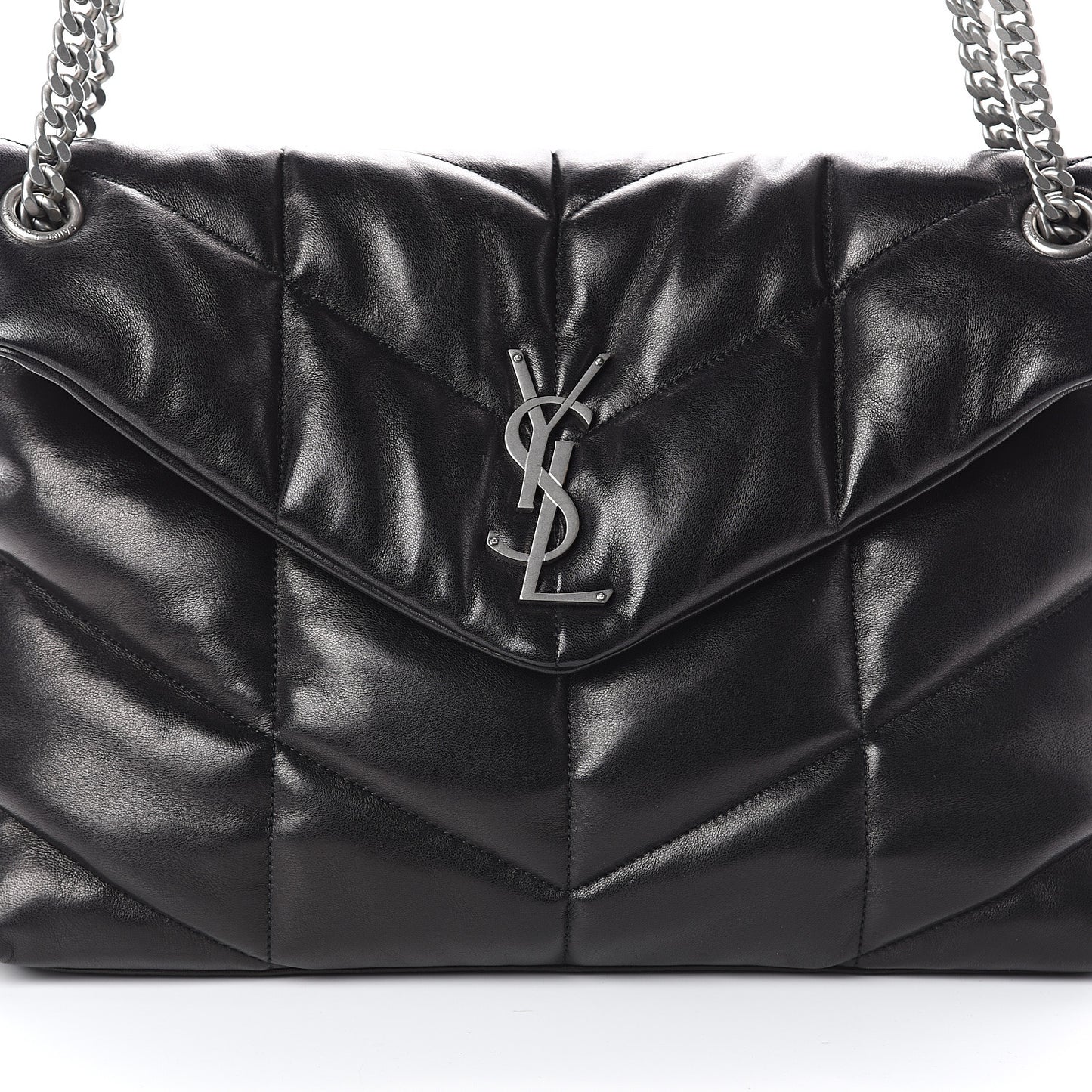 Lambskin Quilted Medium Loulou Puffer Monogram Chain Satchel Black