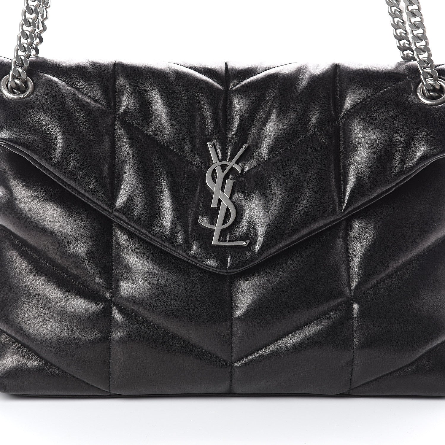 Saint Laurent Lambskin Quilted Medium Loulou Puffer Monogram Chain Satchel Black 6 of 6