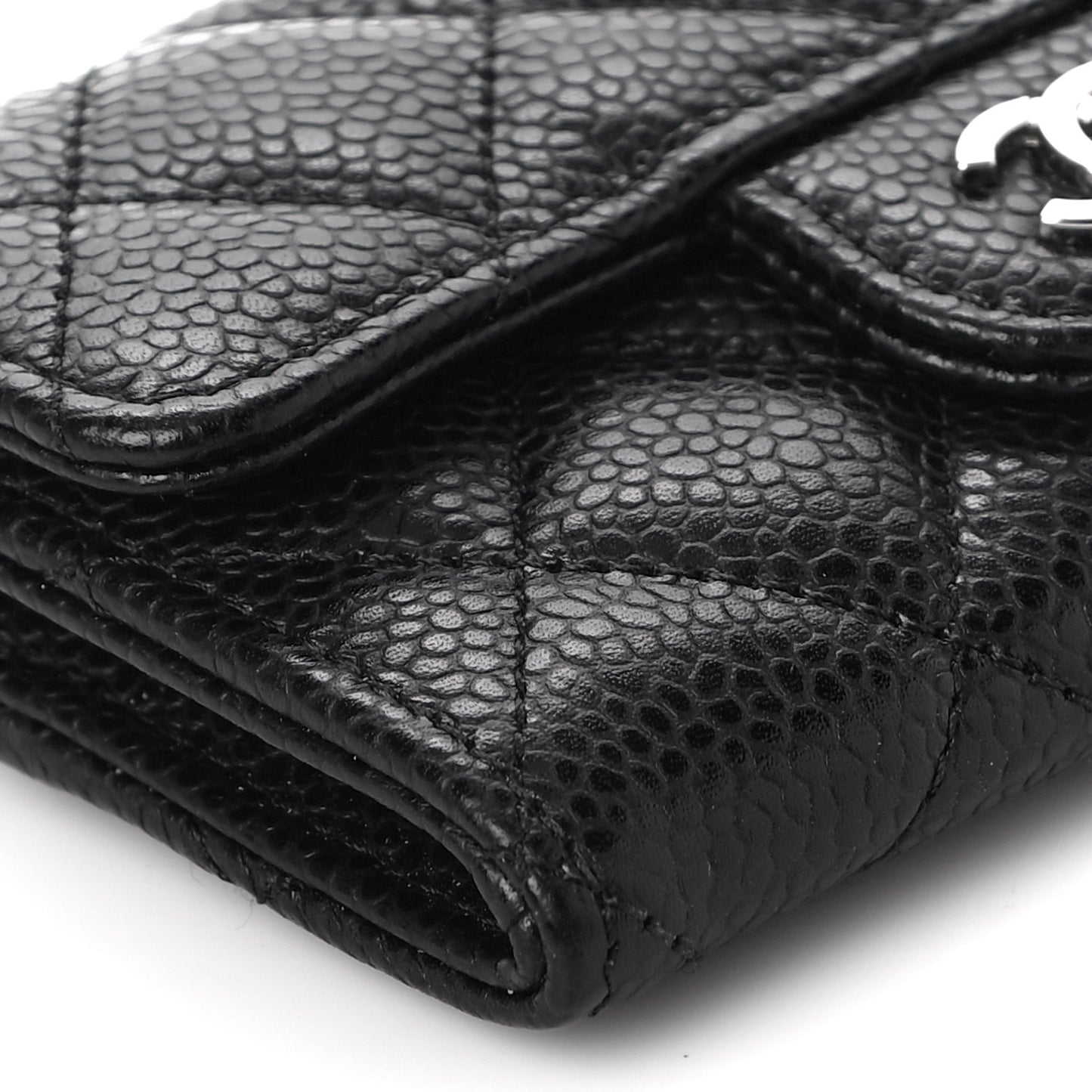 Caviar Quilted Flap Card Holder Wallet Black