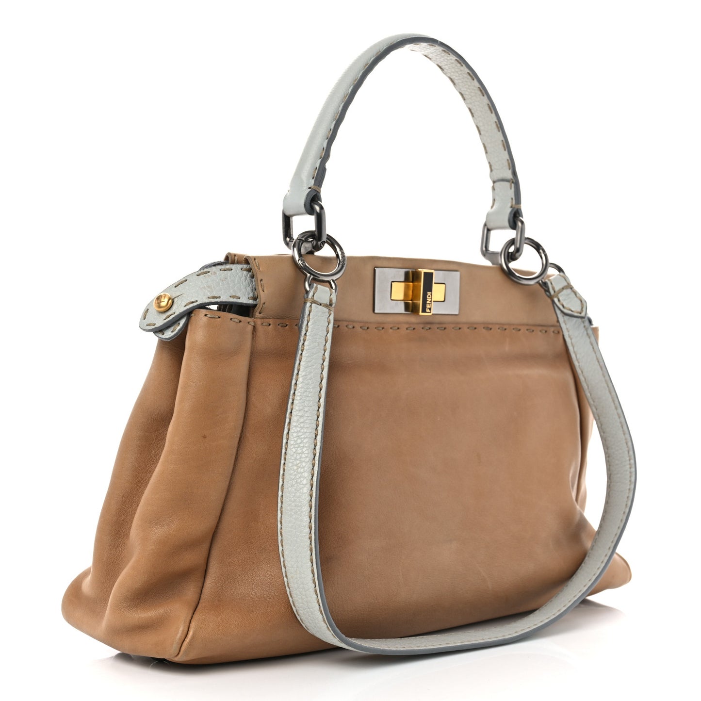 Vitello Saddle Cuoio Romano Selleria Medium Peekaboo Iconic Satchel Fango Acqua