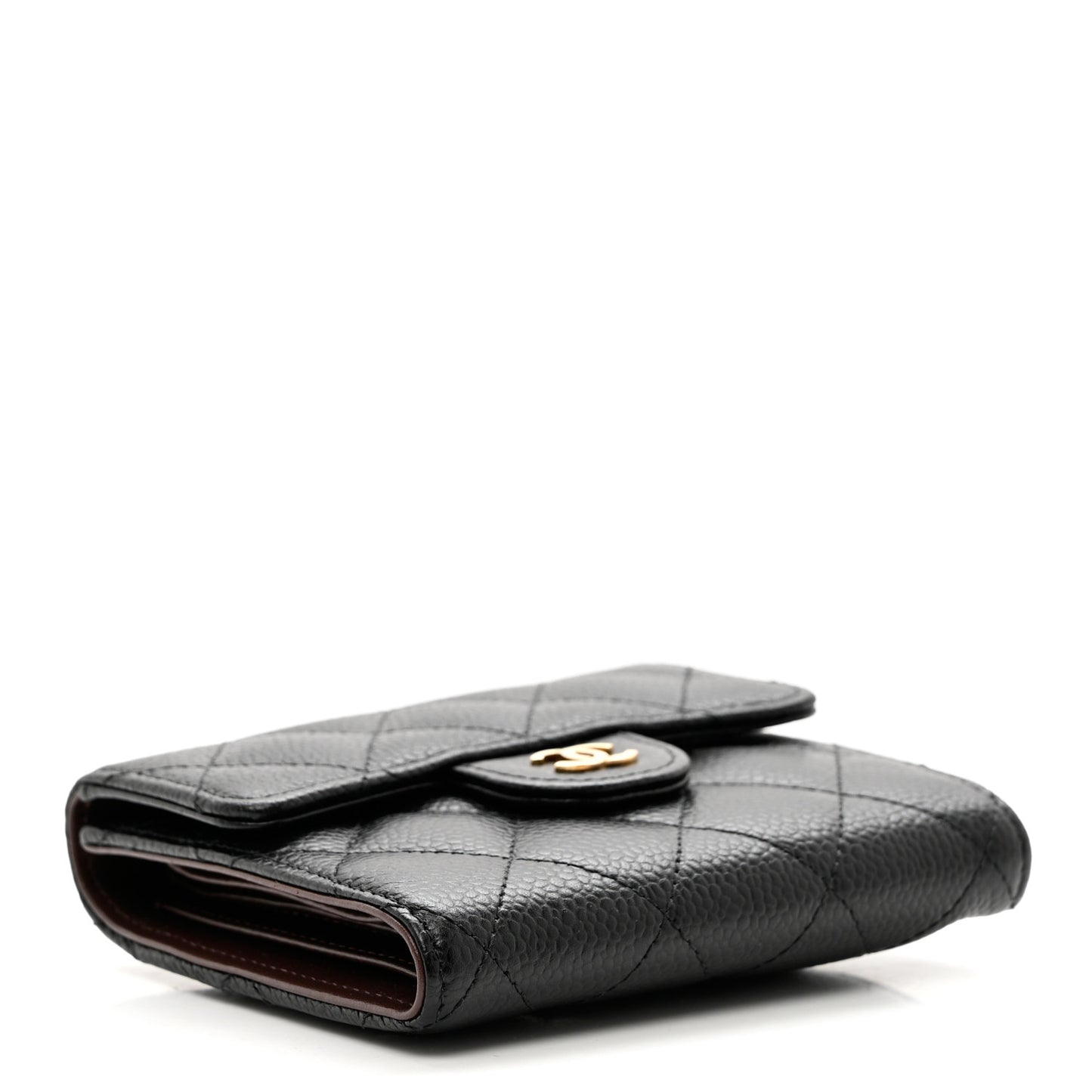 Caviar Quilted Compact Flap Wallet Black