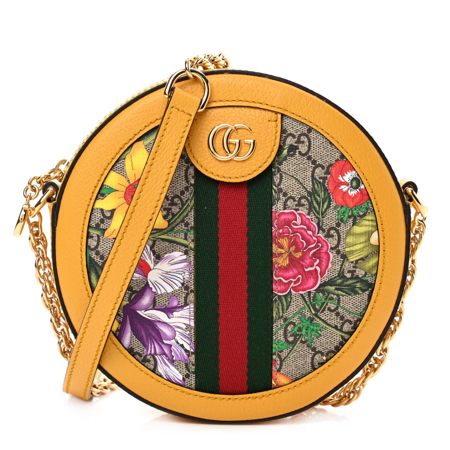 GG Supreme Monogram Flora Web Mini Ophidia Round Shoulder Bag Beige Multicolor Crop