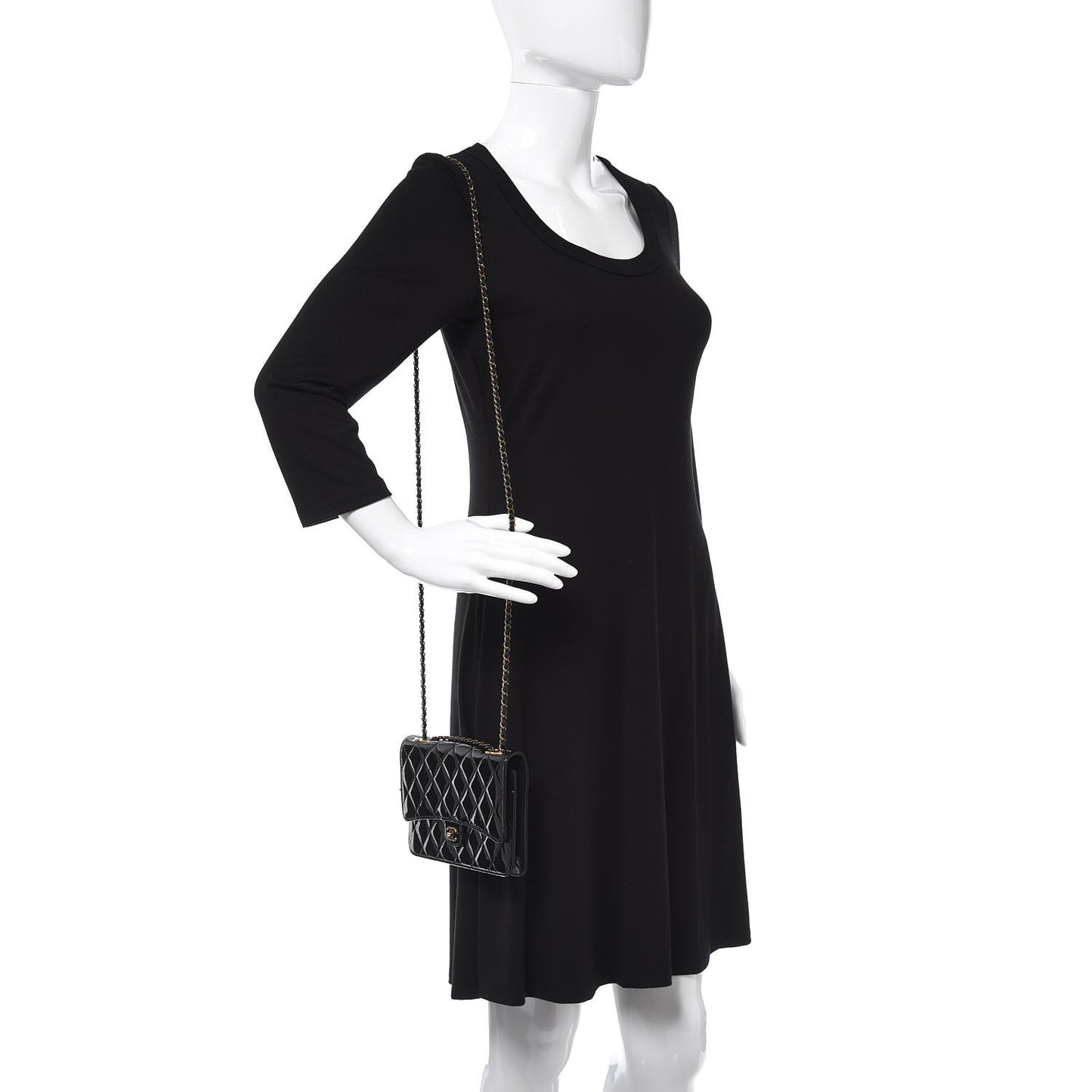 Patent Goatskin Quilted CC Eyelet Wallet On Chain WOC Black