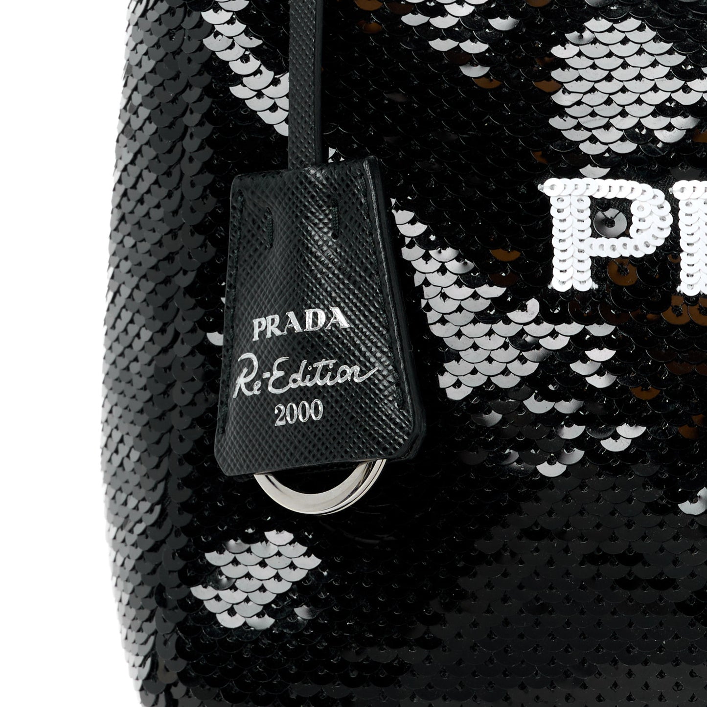 Paillettes Sequin Mini Re-Edition 2000 Bag Black White