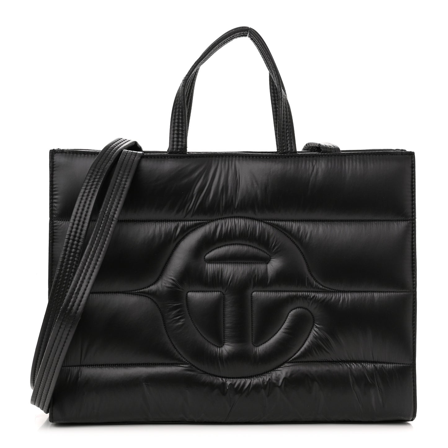 Nylon Medium Puff Shopping Bag Black
