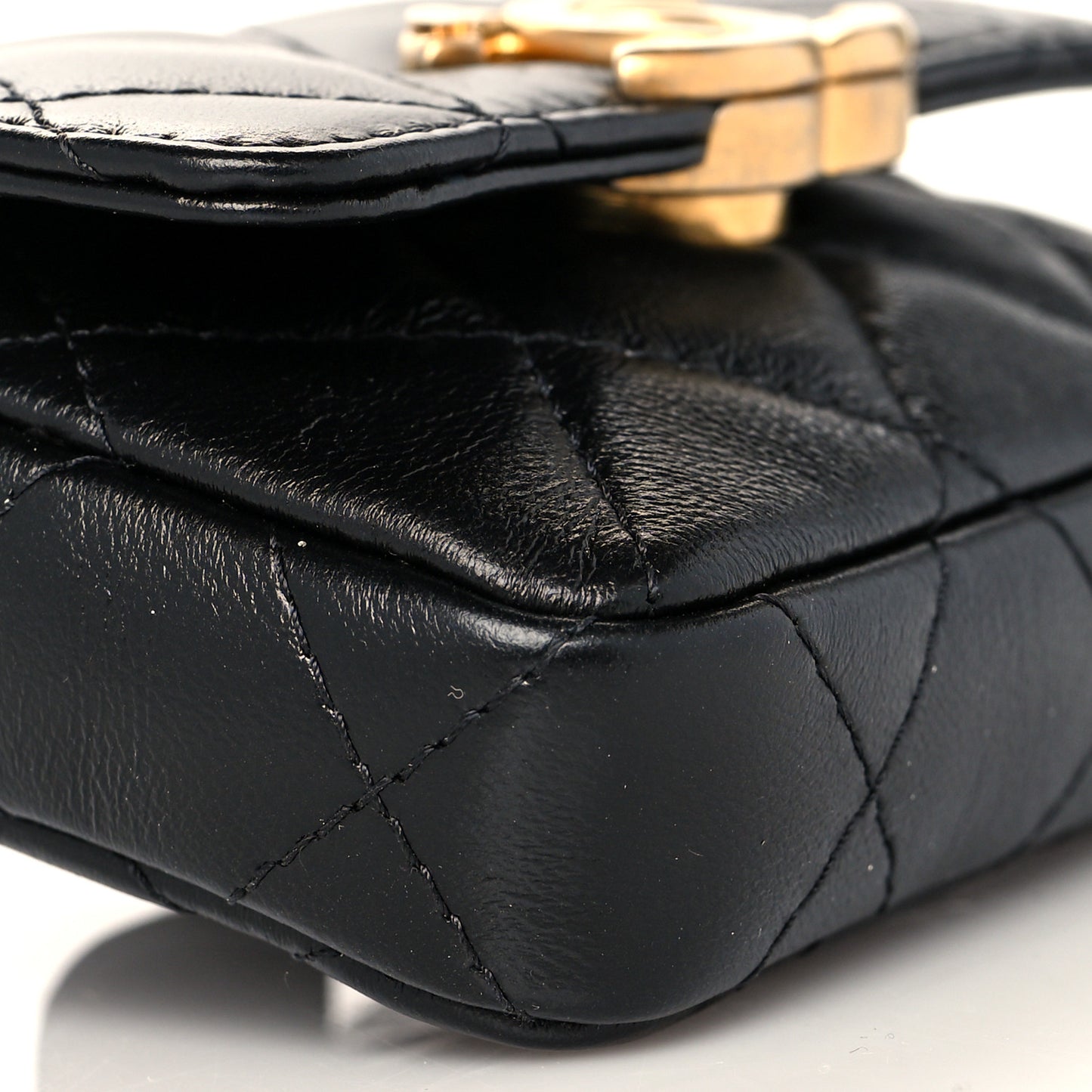 Lambskin Lacquered Metal Quilted Flap Chain Belt Bag Black