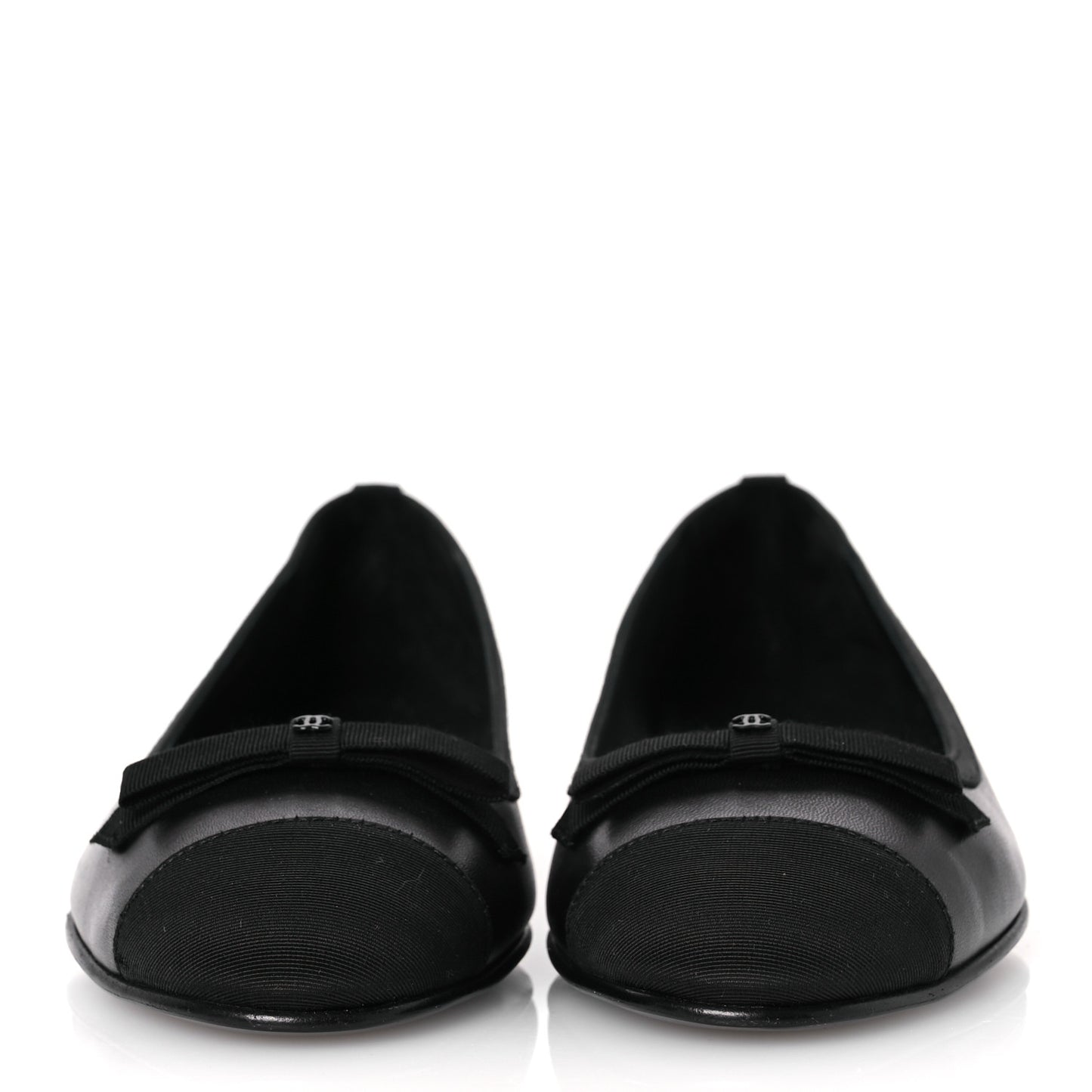 Goatskin Cap Toe Bow CC Ballerina Flats 38.5 Black