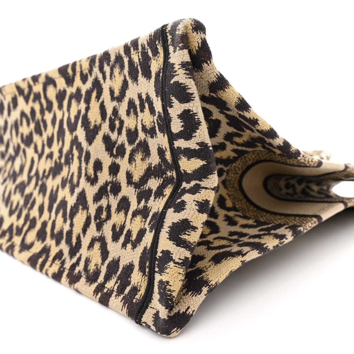 Canvas Mizza Embroidered Large Leopard Book Tote Beige