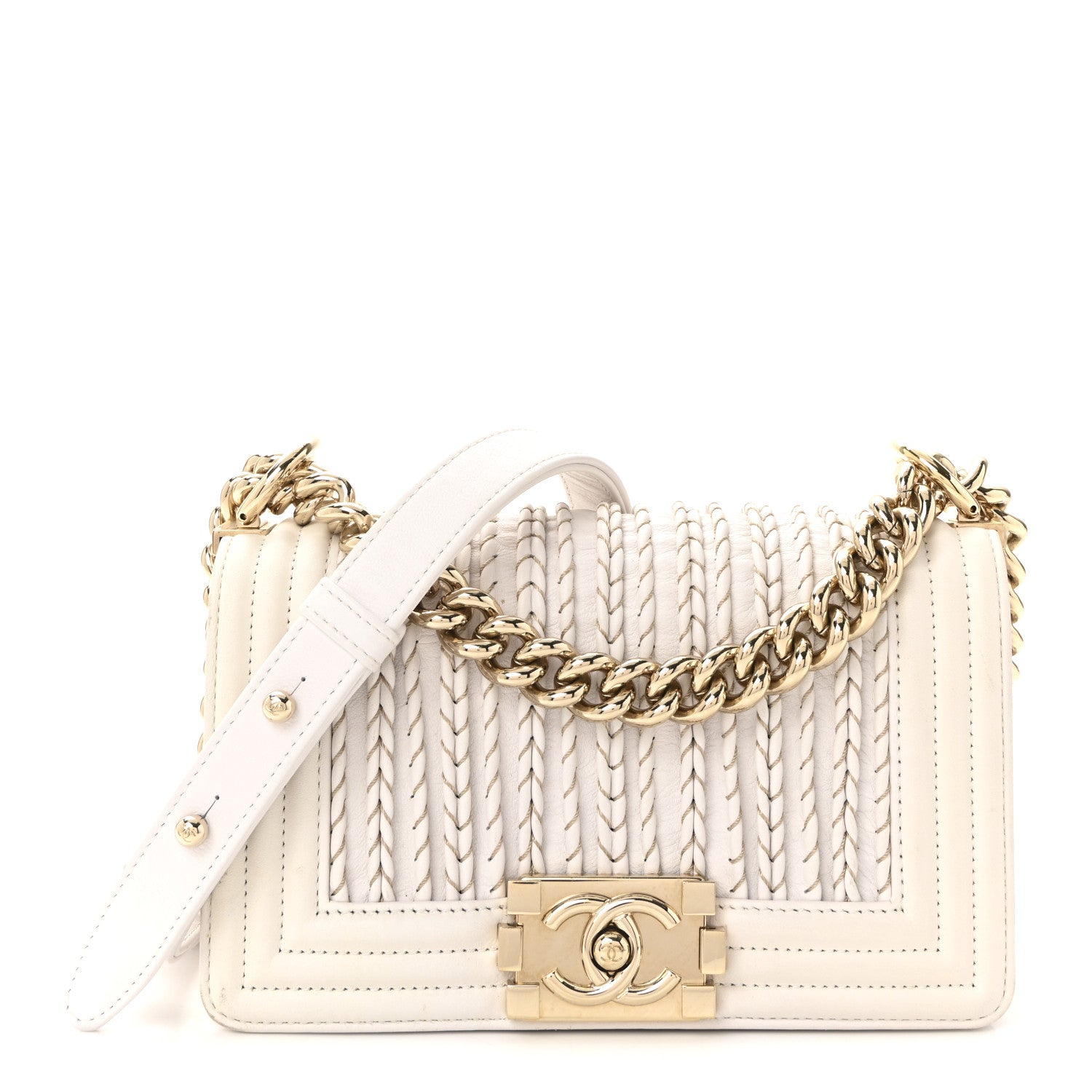 Chanel Calfskin Embroidered Small Boy Flap White 1810408