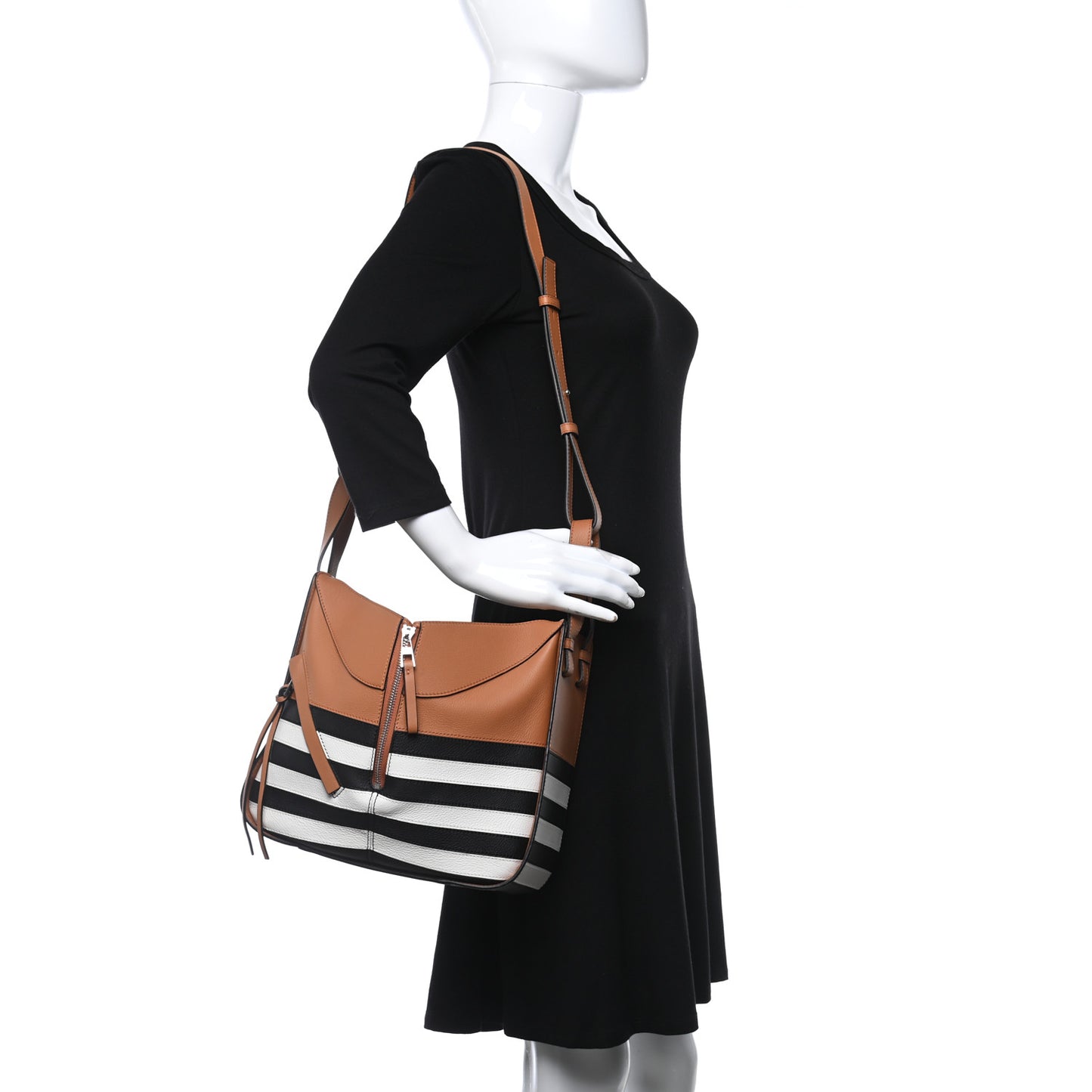 Calfskin Marine Stripe Small Hammock Shoulder Bag Tan