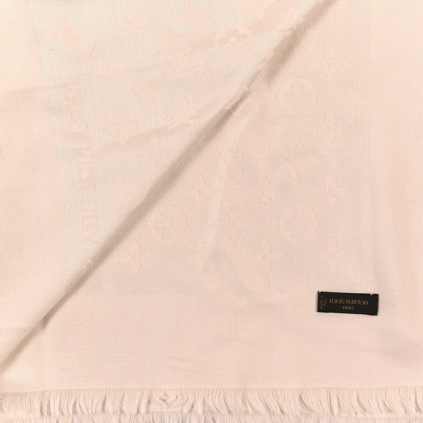 Silk Wool Monogram Shine Shawl White