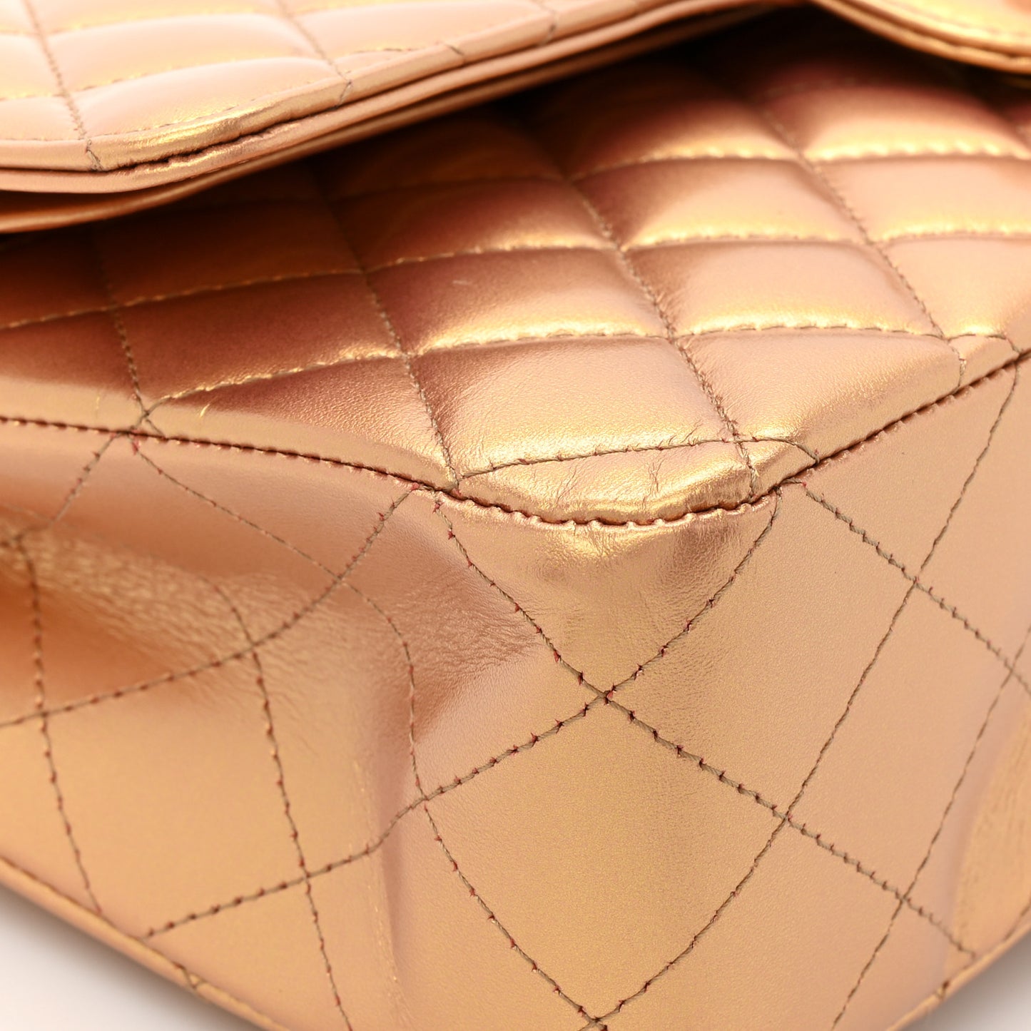 Metallic Lambskin Quilted Medium Double Flap Golden