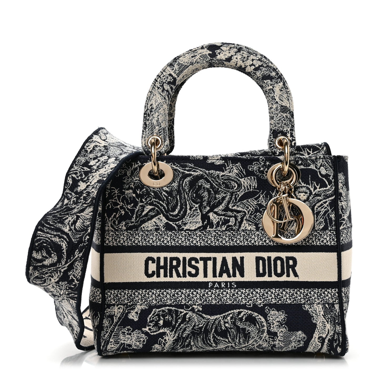 Canvas Toile De Jouy Reverse Embroidered Medium Lady D-Lite Navy