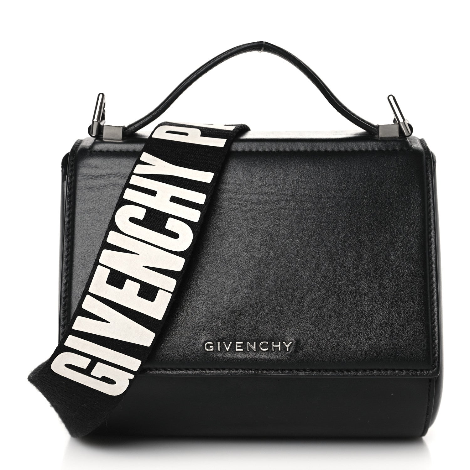 Givenchy Calfskin Mini Pandora Box Logo Strap Crossbody Bag Black 