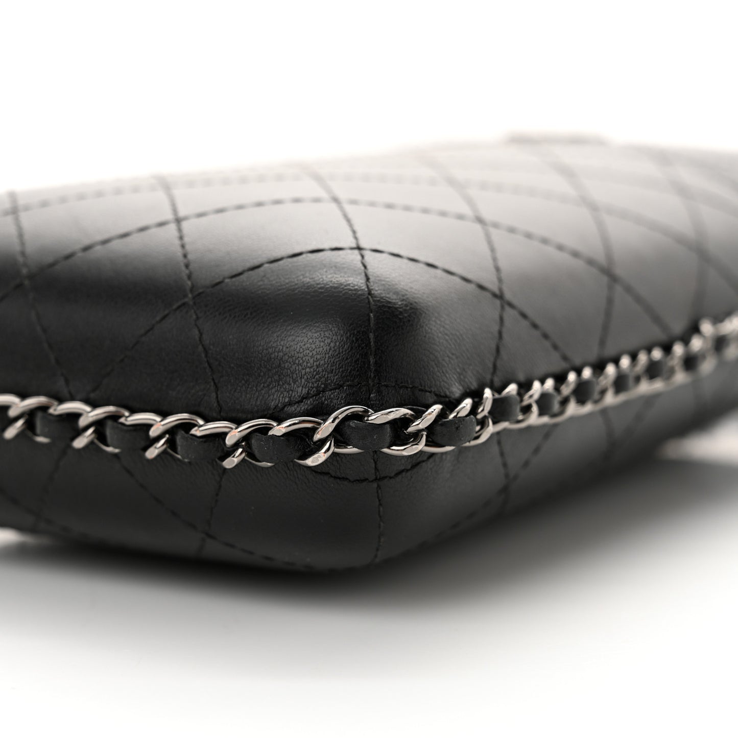 Lambskin Quilted Chain Around Phone Holder Black