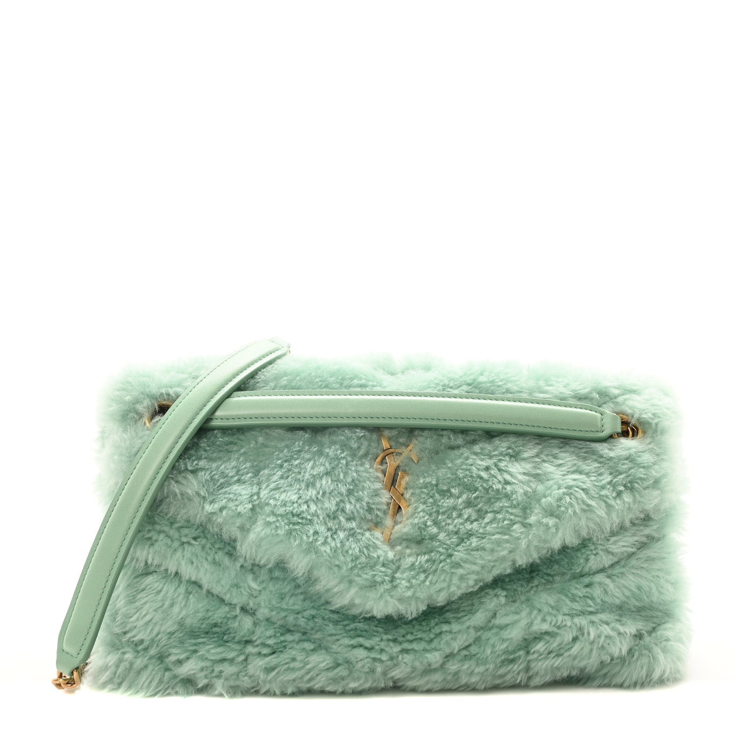 Merino Shearling Lambskin Quilted Small Loulou Puffer Monogram Chain Satchel Iced Mint
