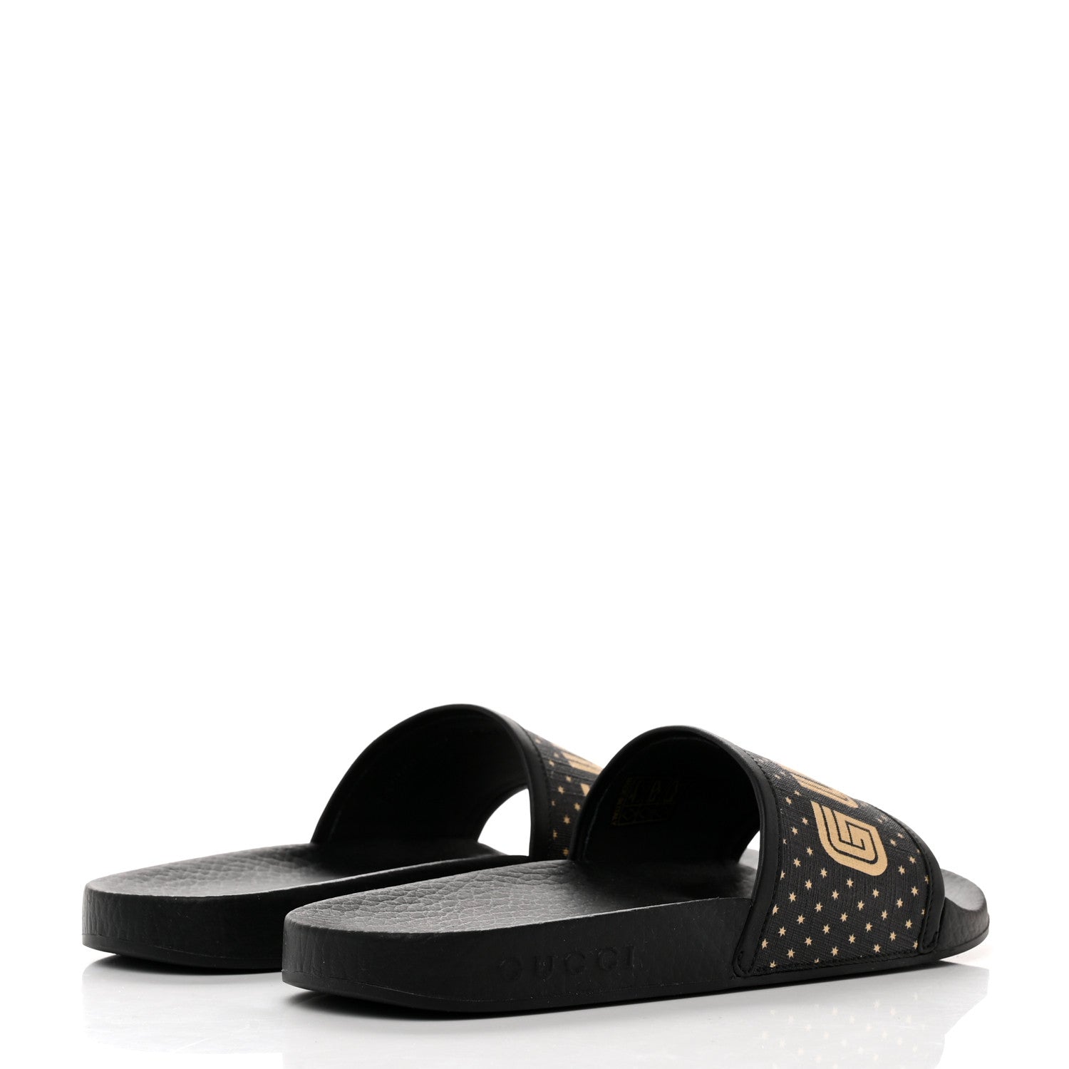 Gucci X SEGA Supreme Canvas GUCCY Stars Womens Slide Sandals 36 Black Gold 4 of 8