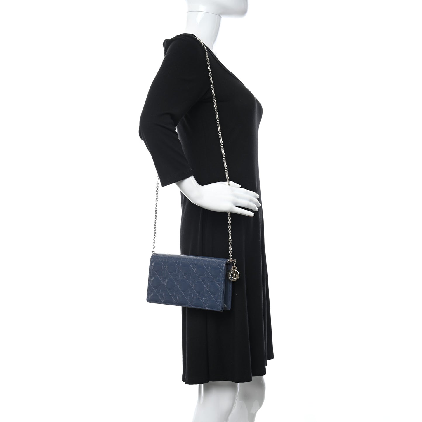 Patent Cannage Lady Dior Clutch Denim Blue