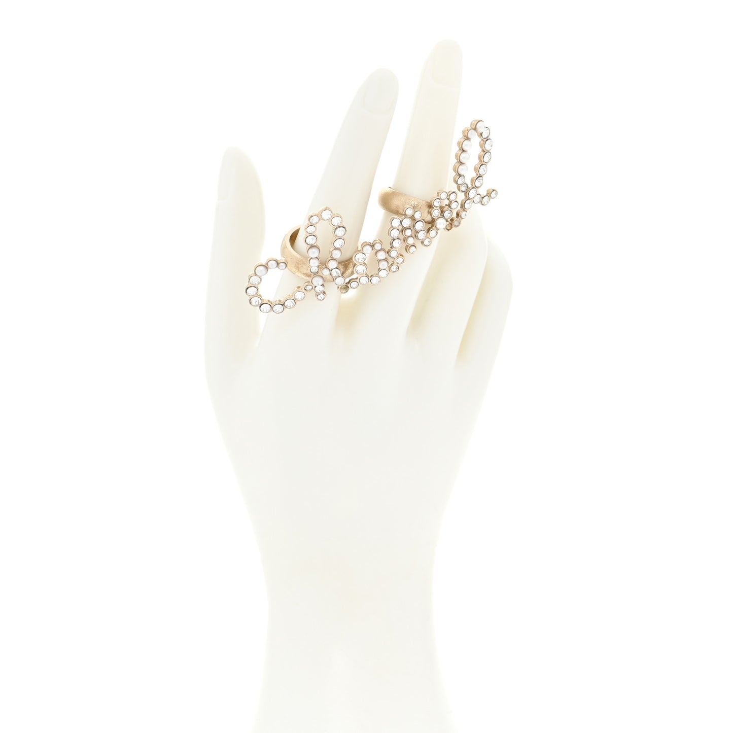 Crystal Pearl Cha-Nel Rings Set Gold