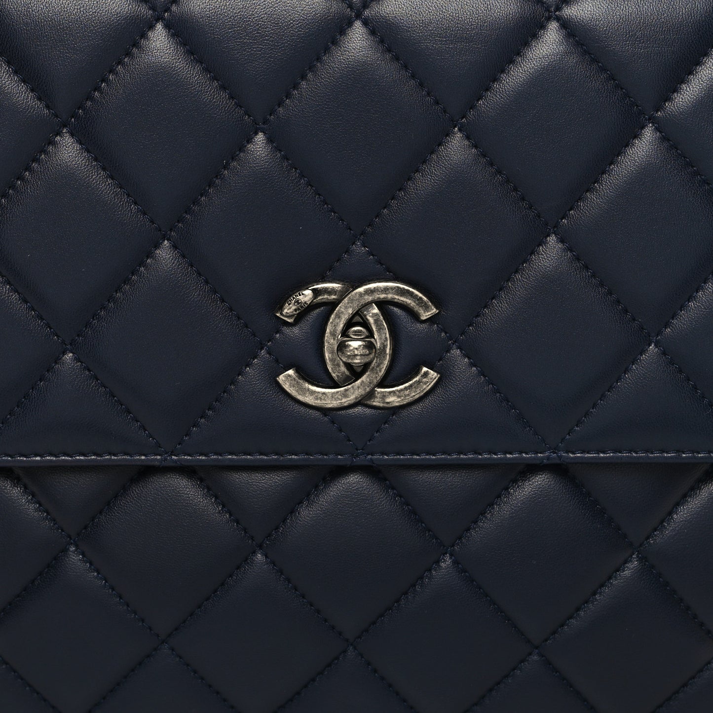 Lambskin Quilted Large Trendy CC Flap Dual Handle Bag Navy Blue