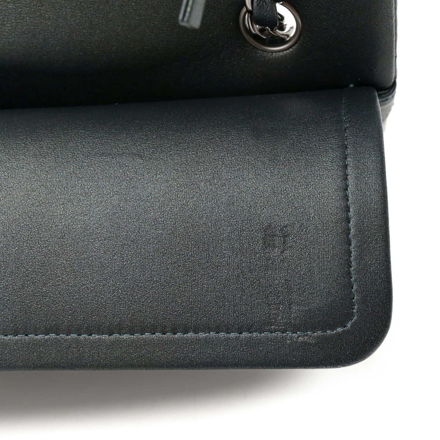 Iridescent Lambskin Quilted Small Double Flap Green