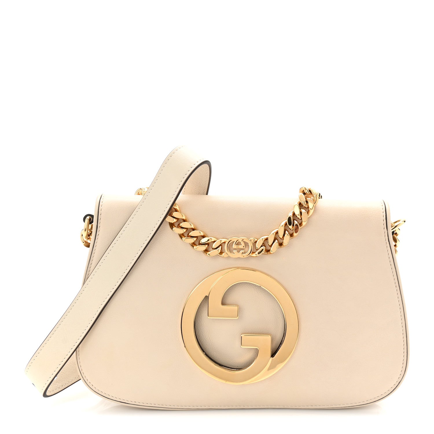 Gucci Roxy Calfskin Blondie Chain Shoulder Flap Bag Mystic White