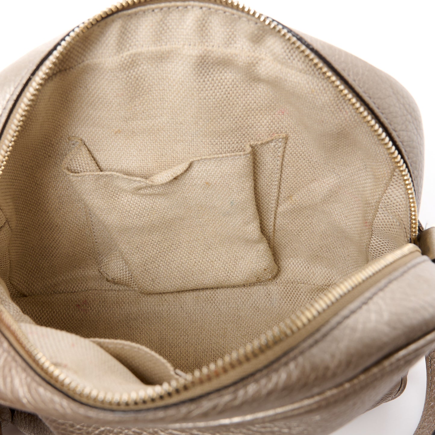 Metallic Pebbled Calfskin Small Soho Disco Bag Golden Beige