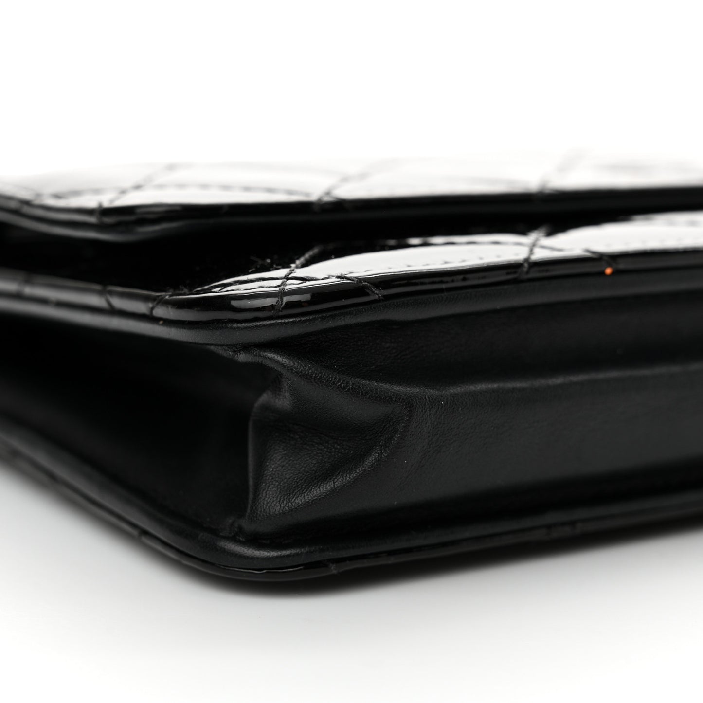 Patent Calfskin Quilted Wallet On Chain WOC Black