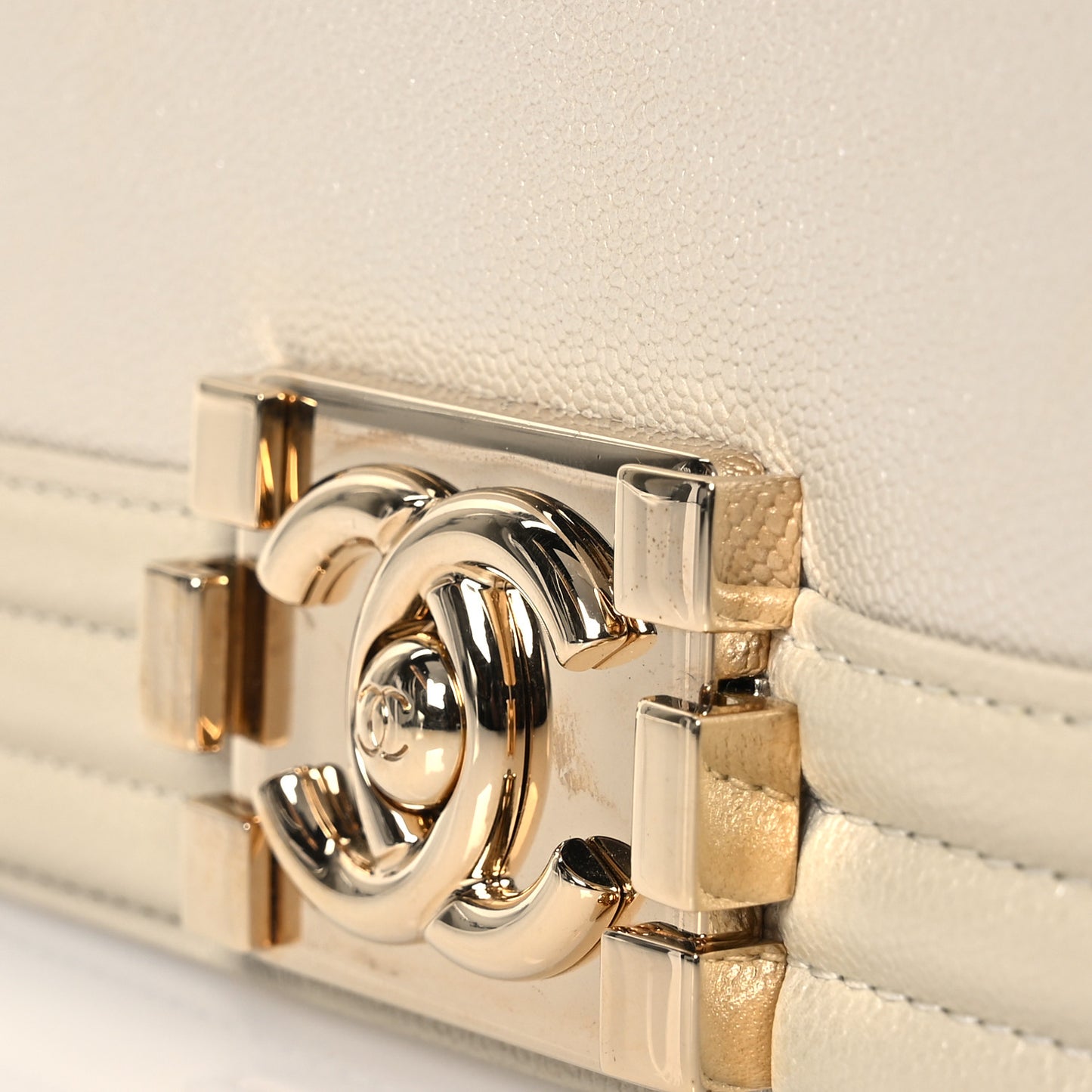Iridescent Caviar Mini Boy Flap White